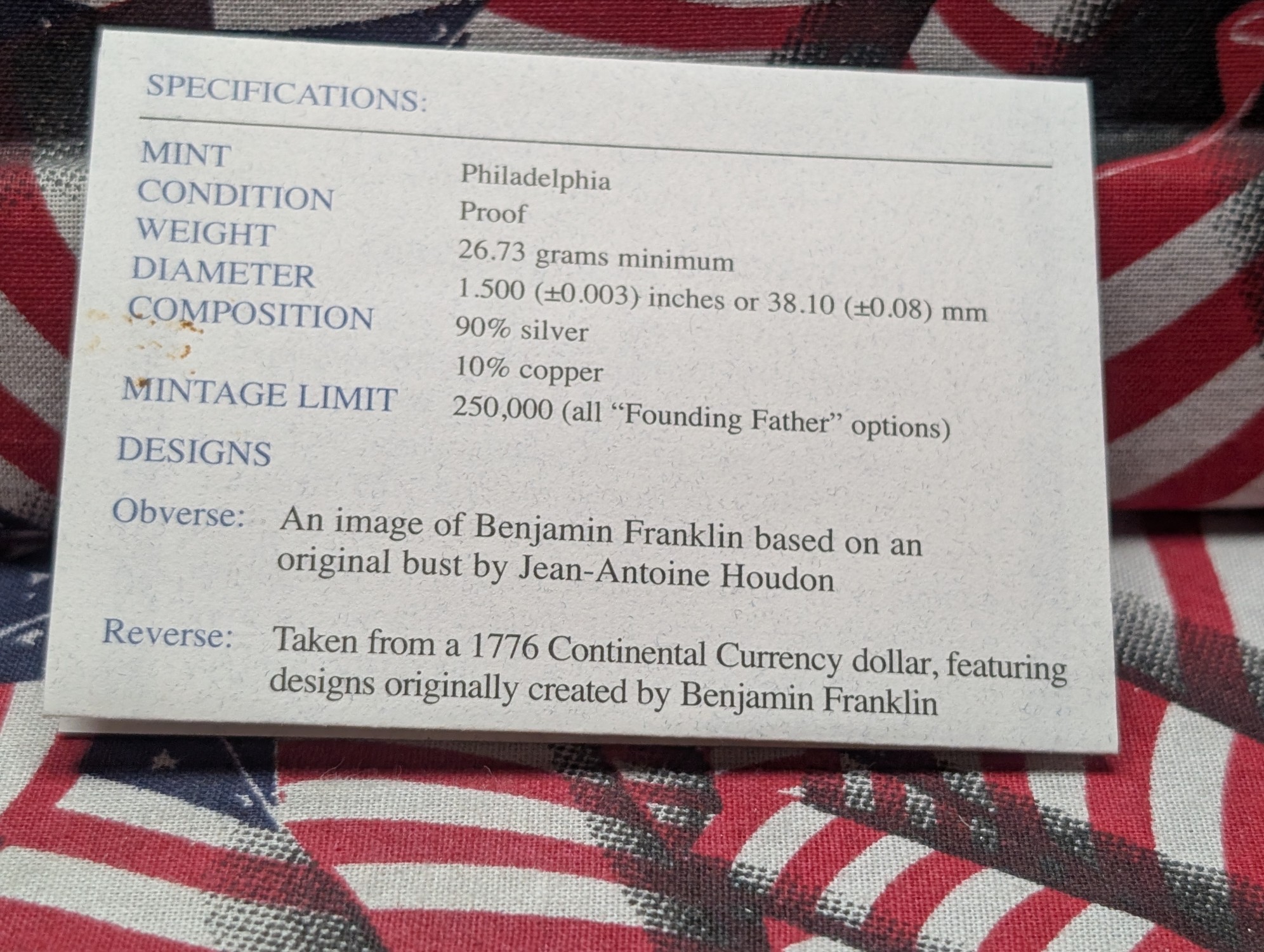2006-P Benjamin Franklin Founding Father Commemorative Proof 90% Silver Dollar - In original box w/ COA