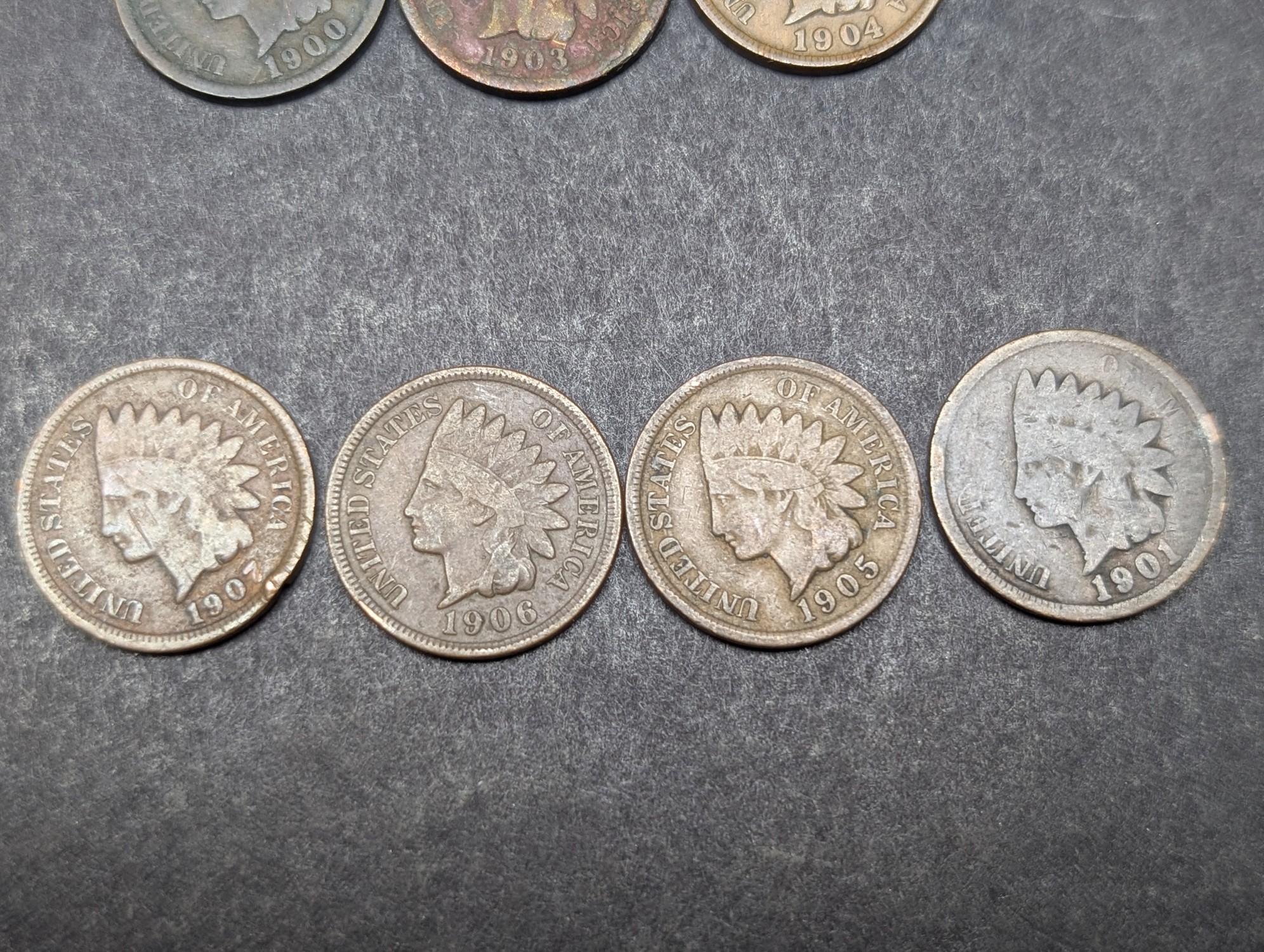 1889 & 1900-1908 Indian Head Cents - 10 Coins