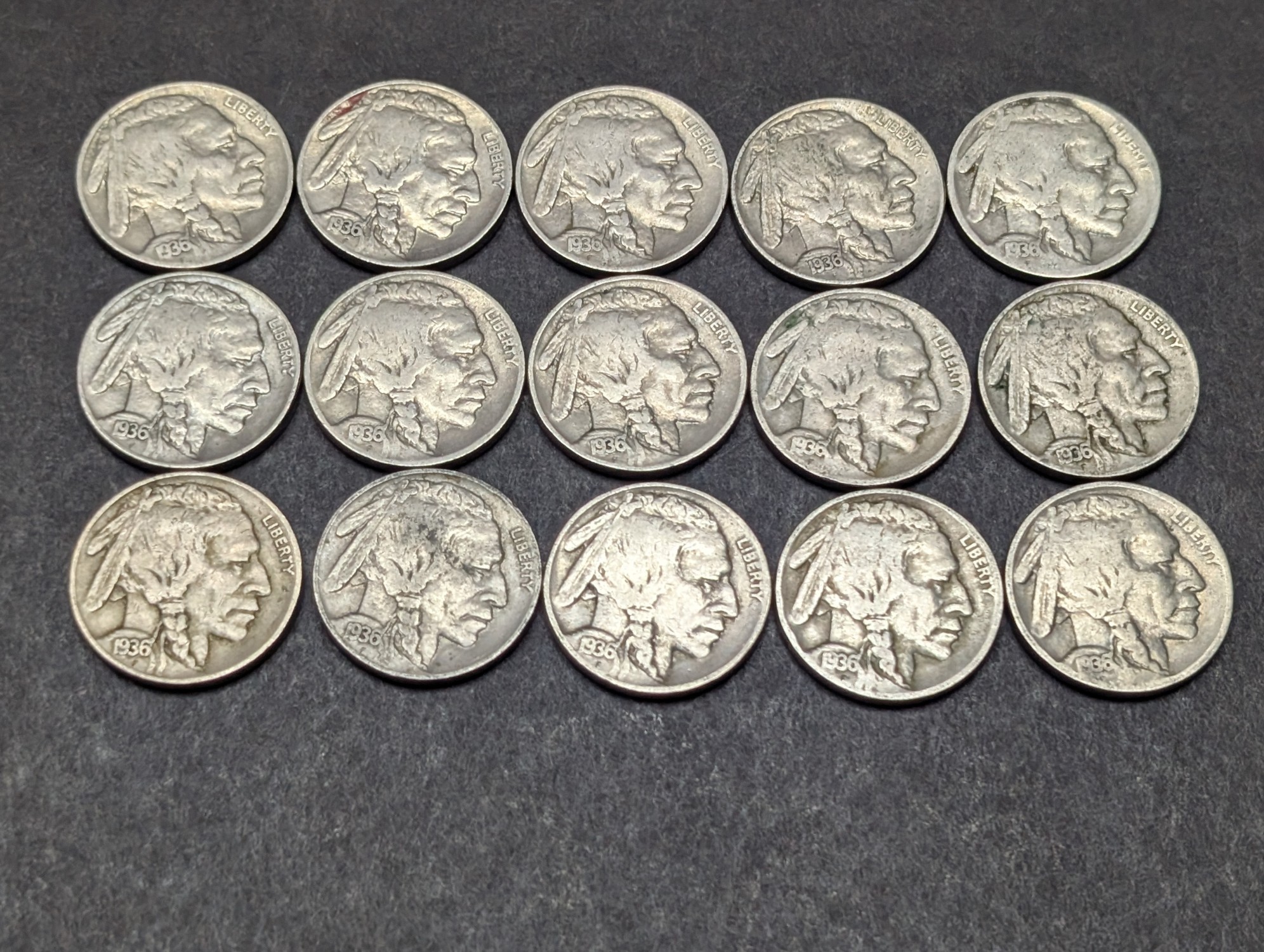 (15) 1936 Indian Head Buffalo Nickels
