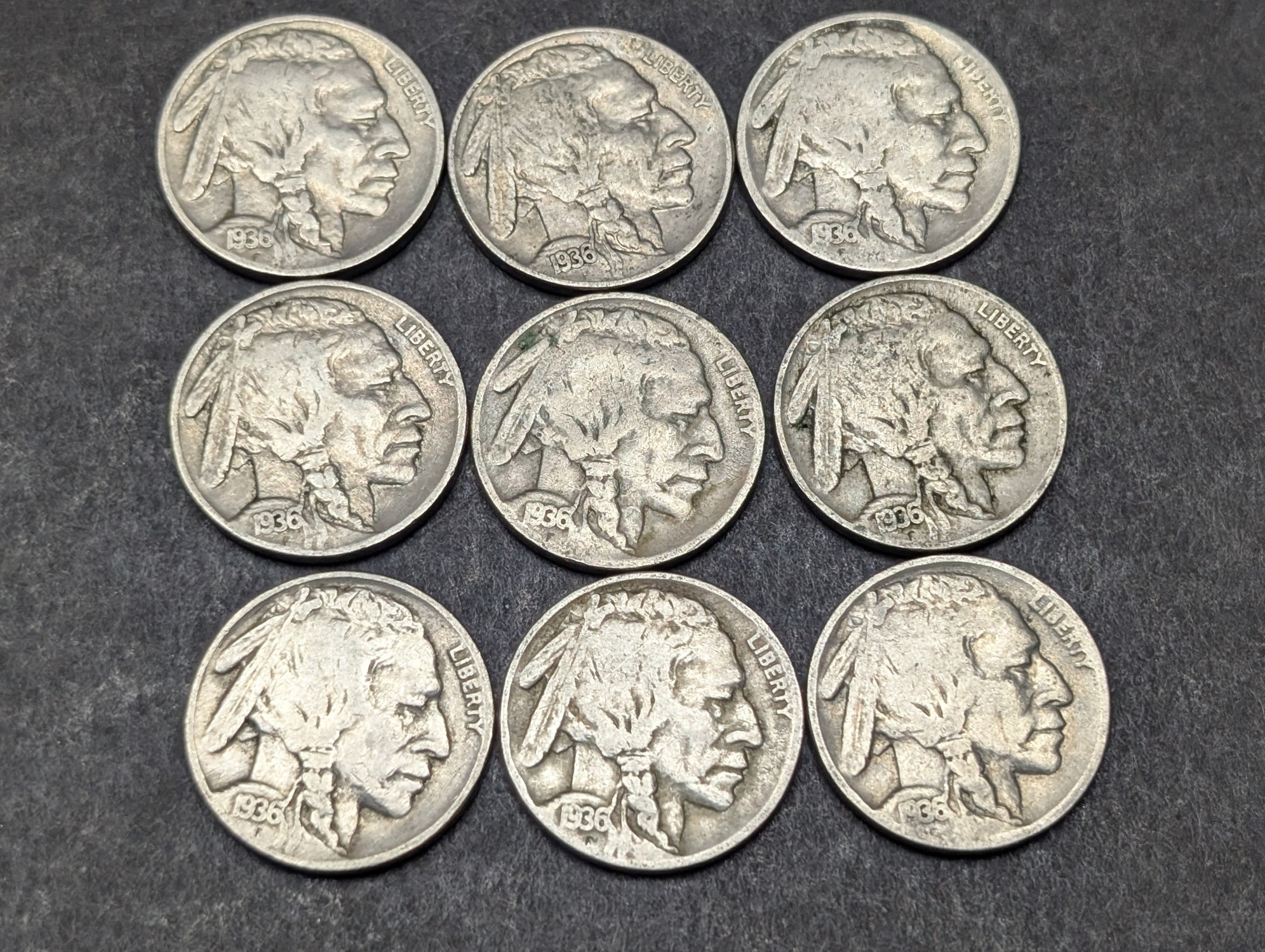 (15) 1936 Indian Head Buffalo Nickels