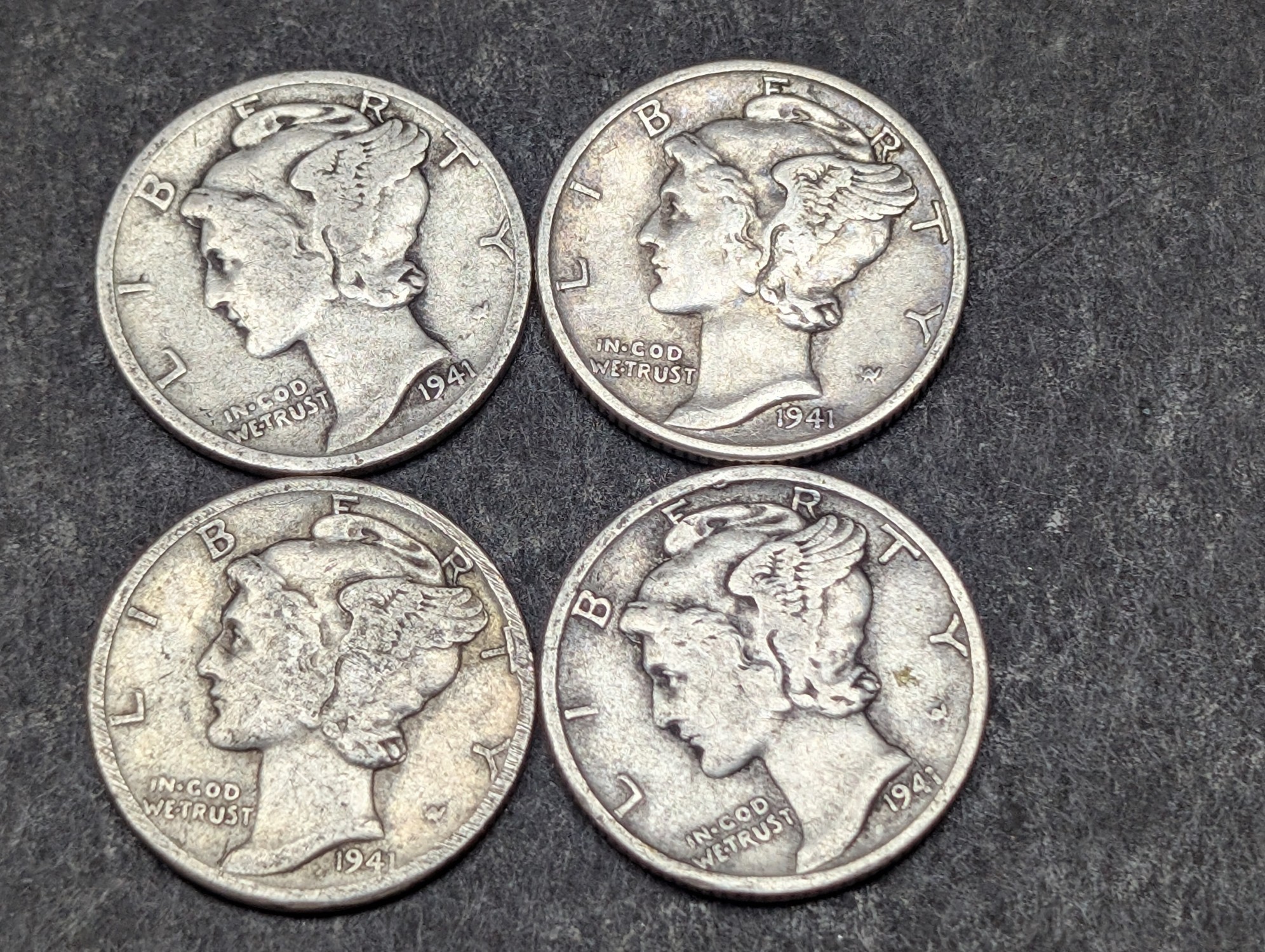 (3) 1941-D & (1) 1941-P Mercury 90% Silver Dimes