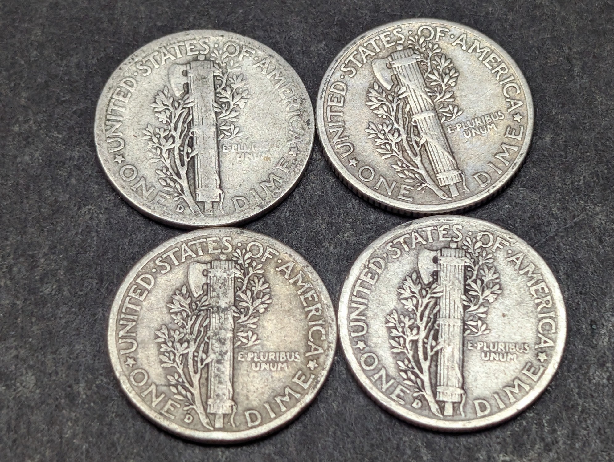 (3) 1941-D & (1) 1941-P Mercury 90% Silver Dimes