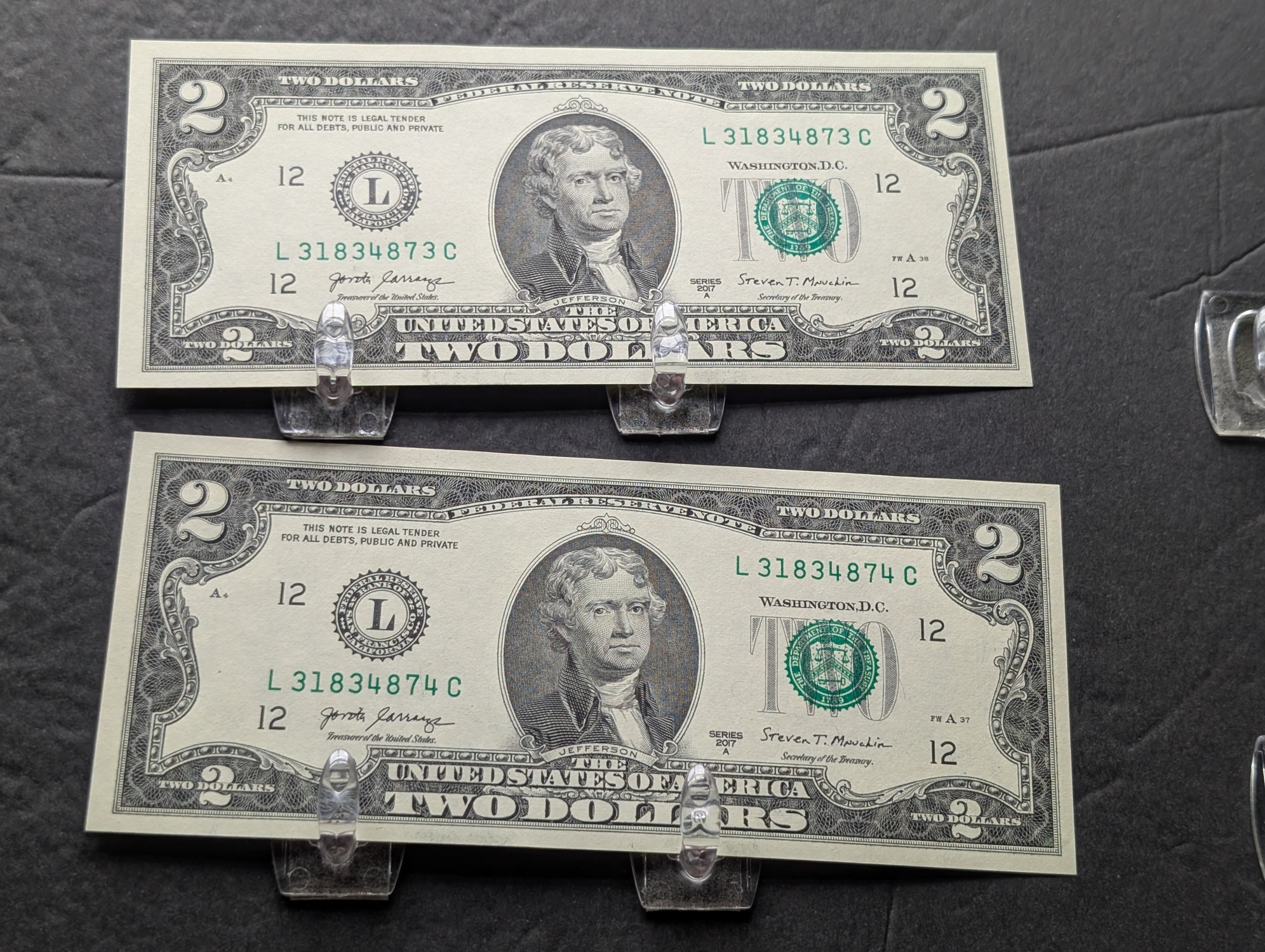 (5) 2017-A Series $2 Bills W/ Consecutive Serial Numbers