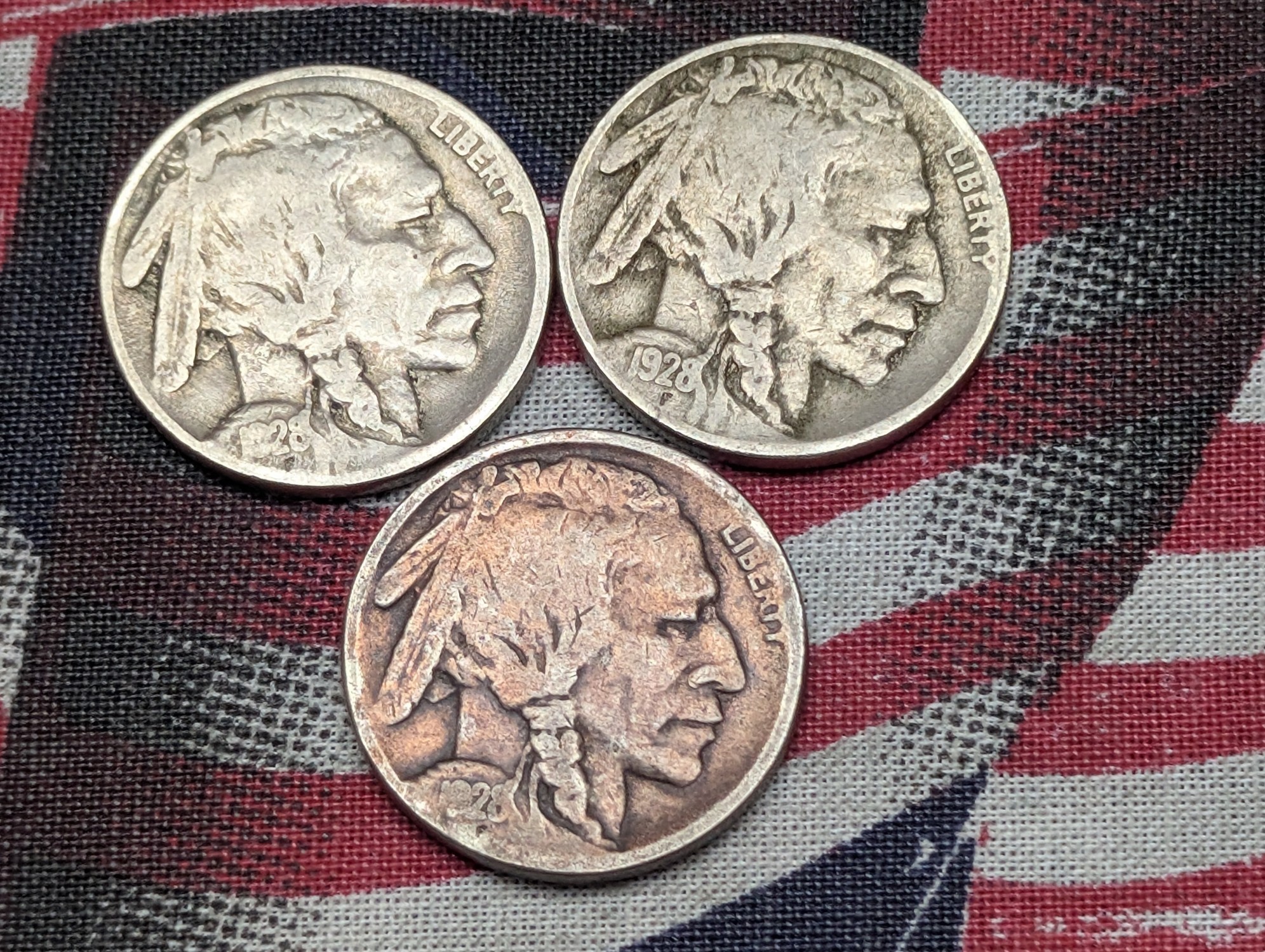 1928 P, D, & S Indian Head Buffalo Nickels
