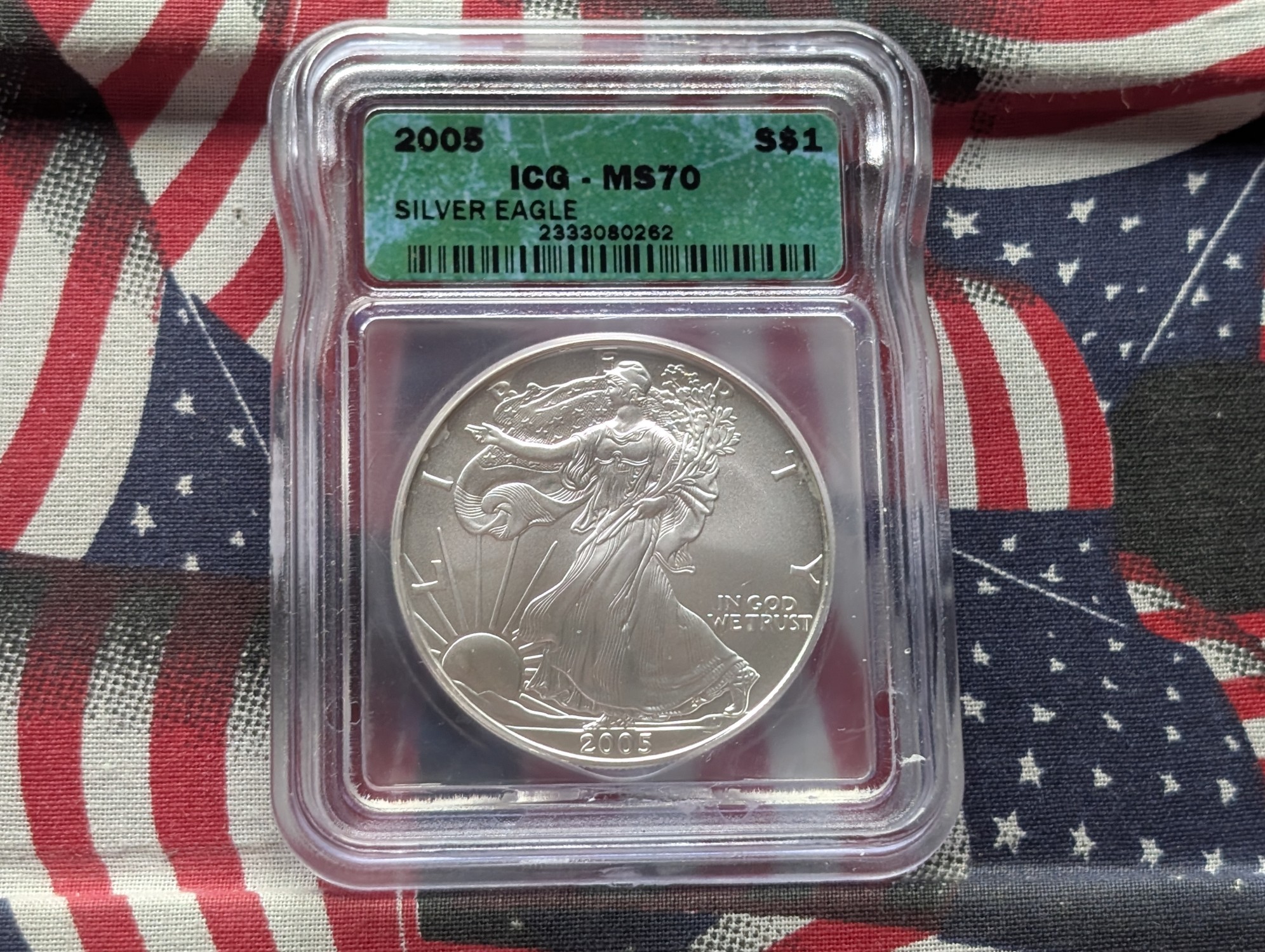2005 American Silver Eagle 1 Troy Oz. .999 Silver ICG MS70