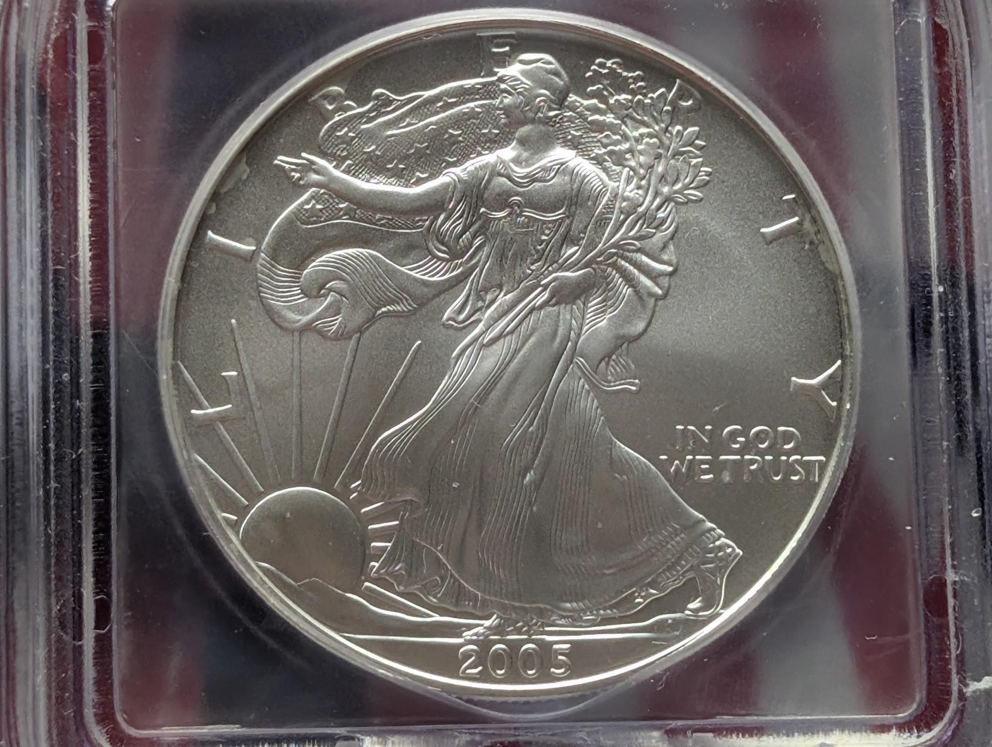 2005 American Silver Eagle 1 Troy Oz. .999 Silver ICG MS70