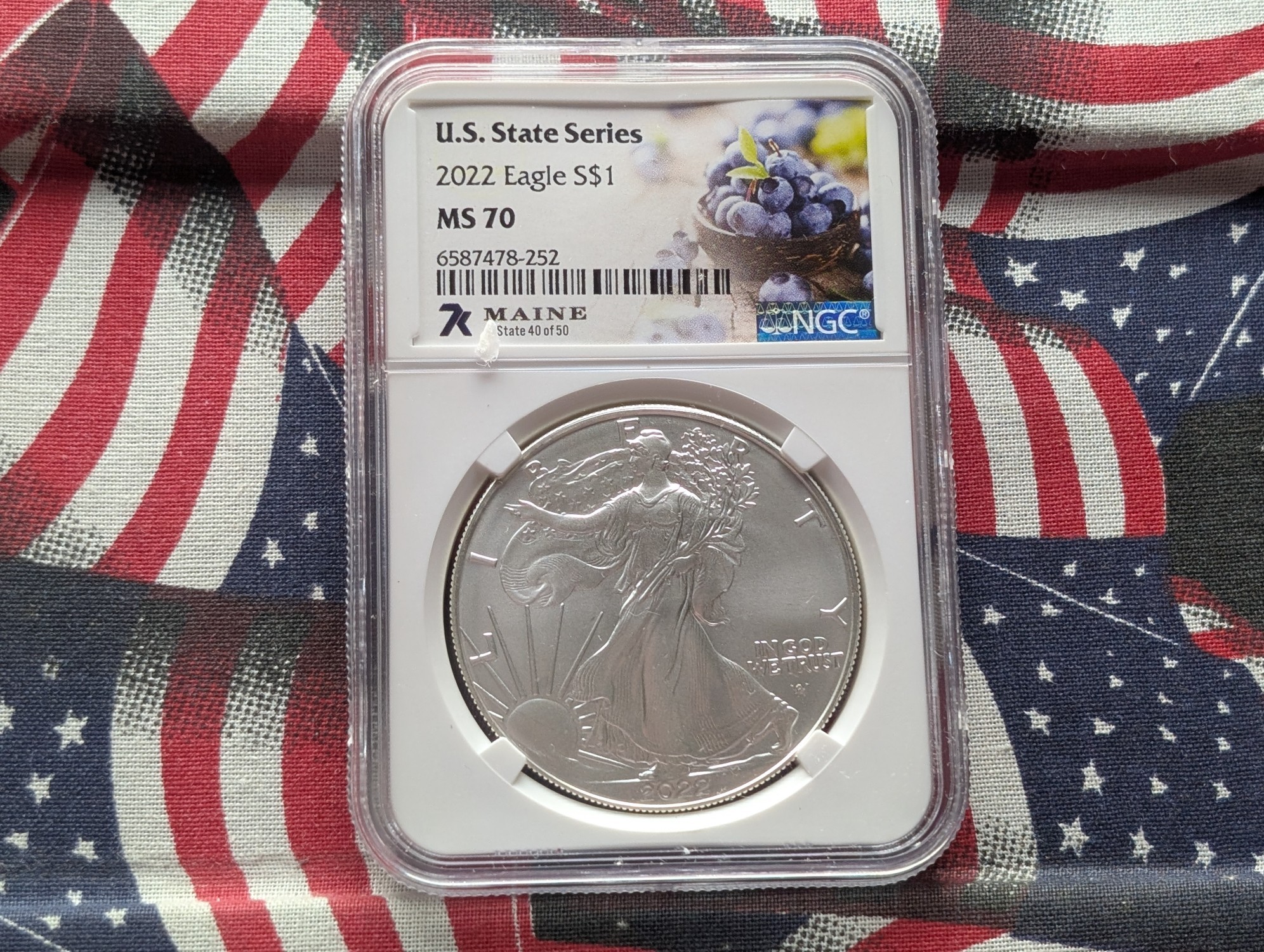 2022 American Silver Eagle 1 Troy Oz. .999 Silver NGC MS70 - U.S. State Series Maine #40 of 50