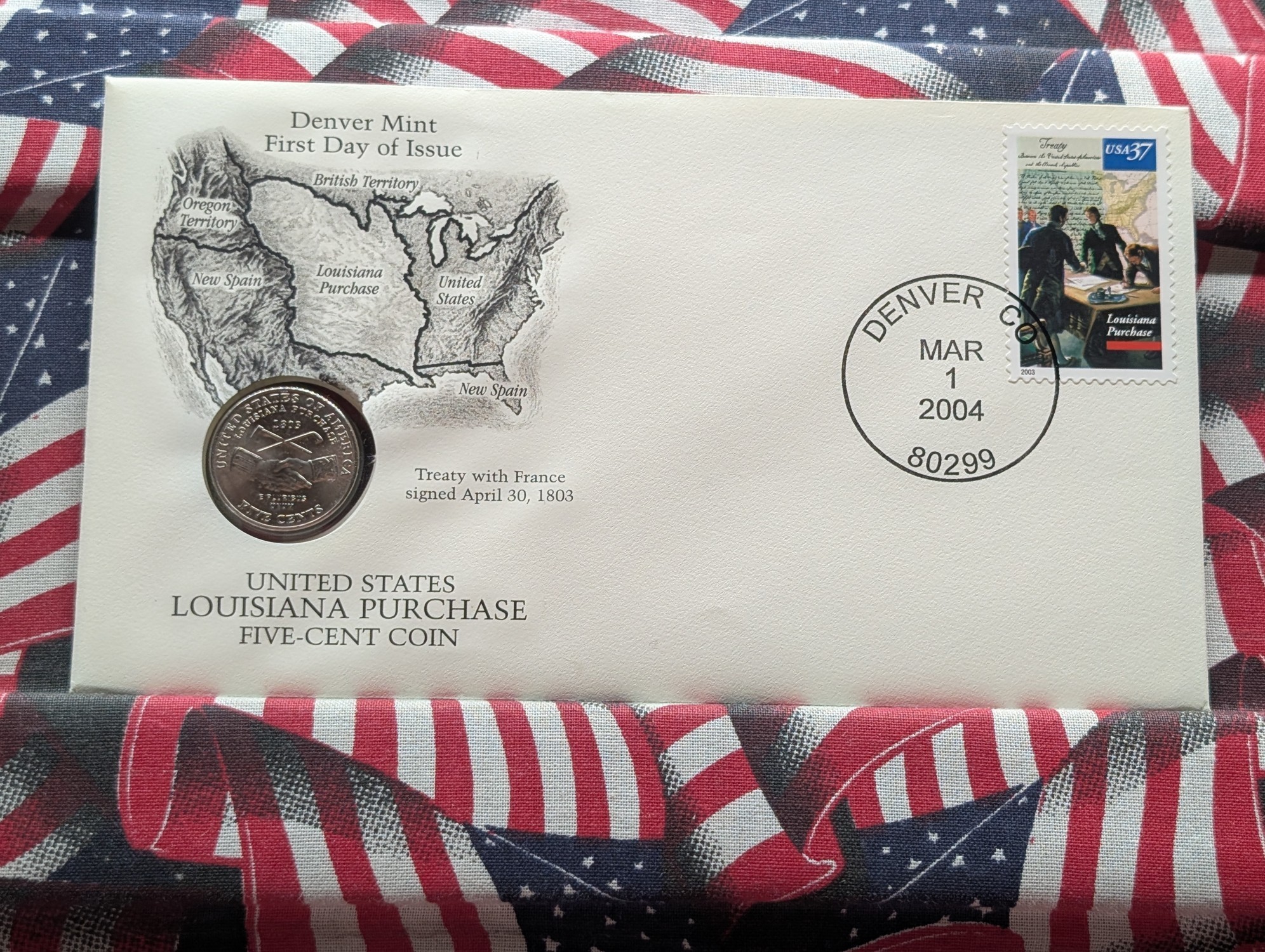 2004-D Louisiana Purchase Jefferson Nickel With First Day Cachet