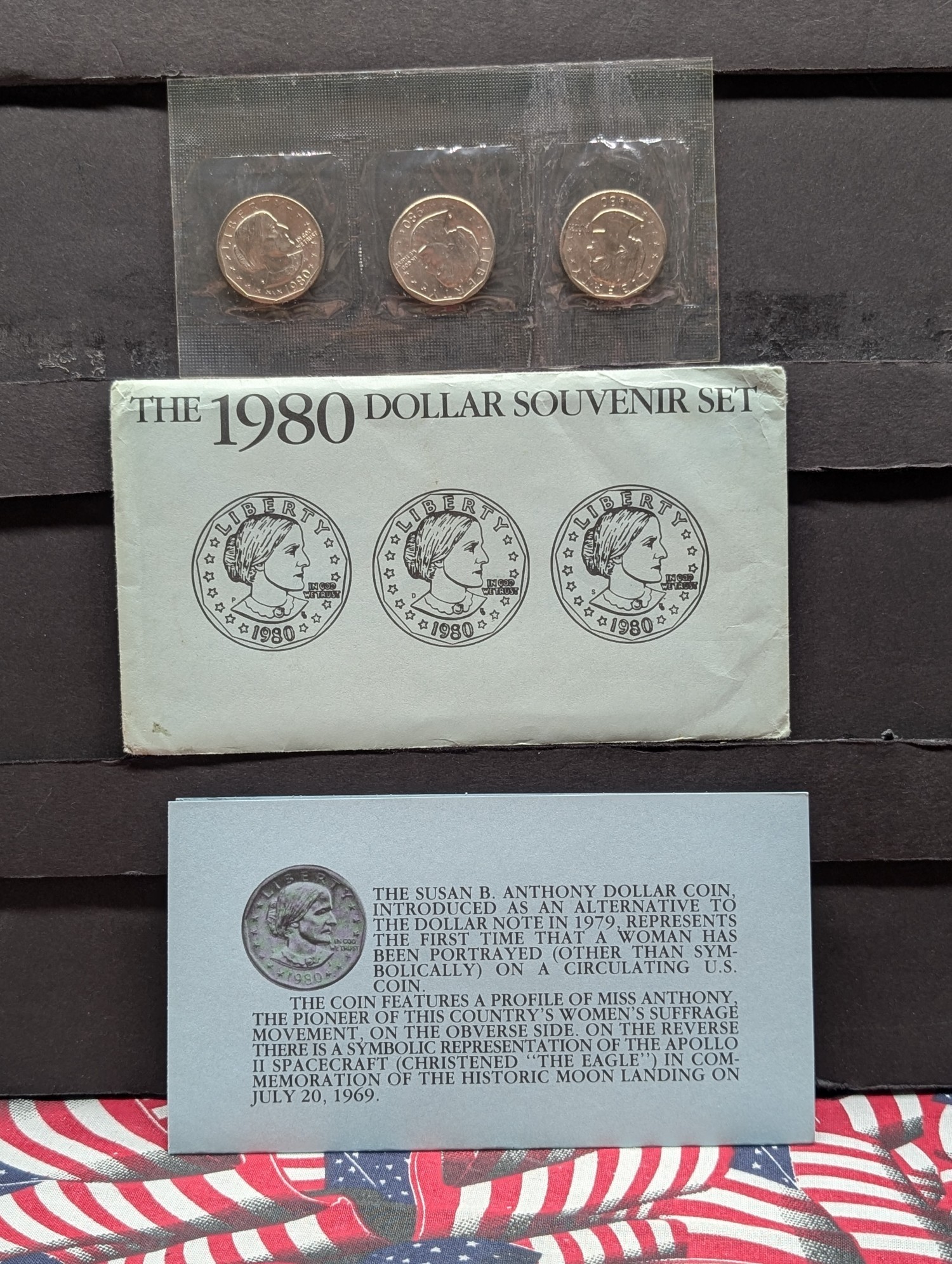 1980 P, D, & S Susan B. Anthony One Dollar Souvenir Set In OGP
