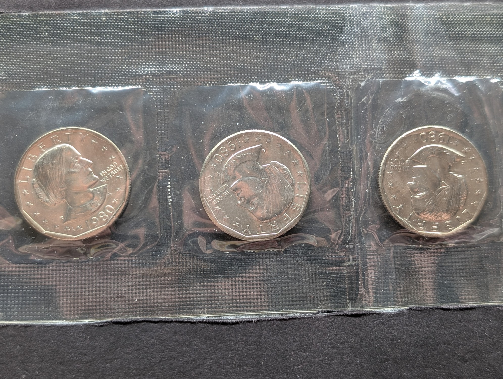 1980 P, D, & S Susan B. Anthony One Dollar Souvenir Set In OGP