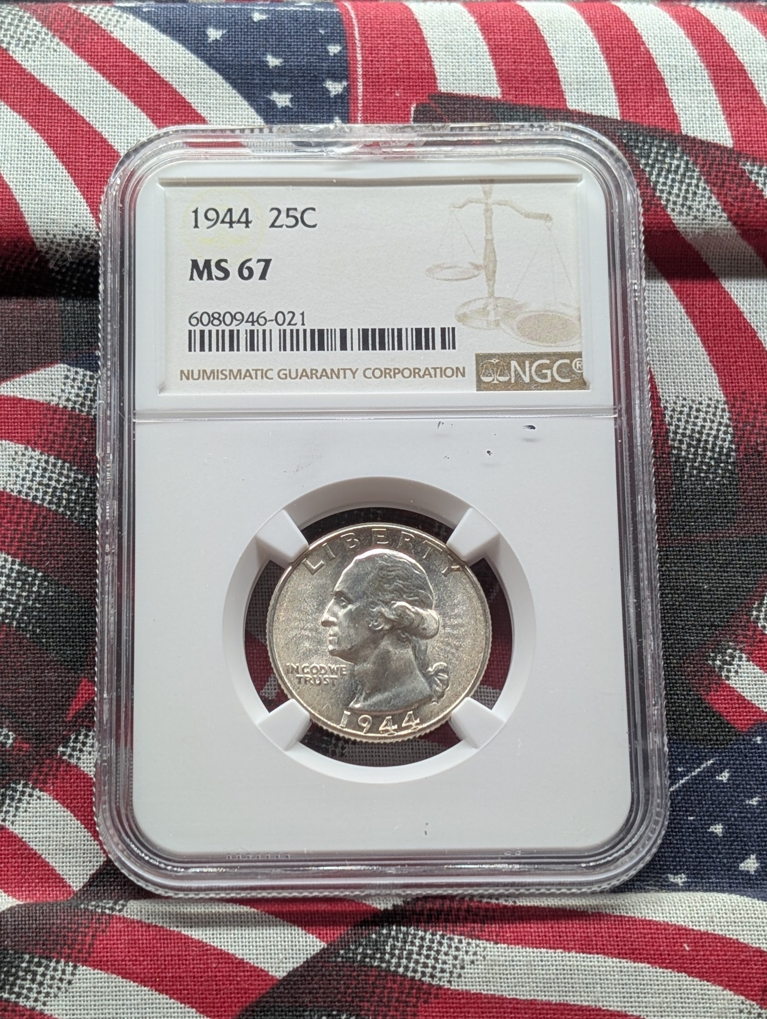 1944 Washington 90% Silver Quarter NGC MS 67