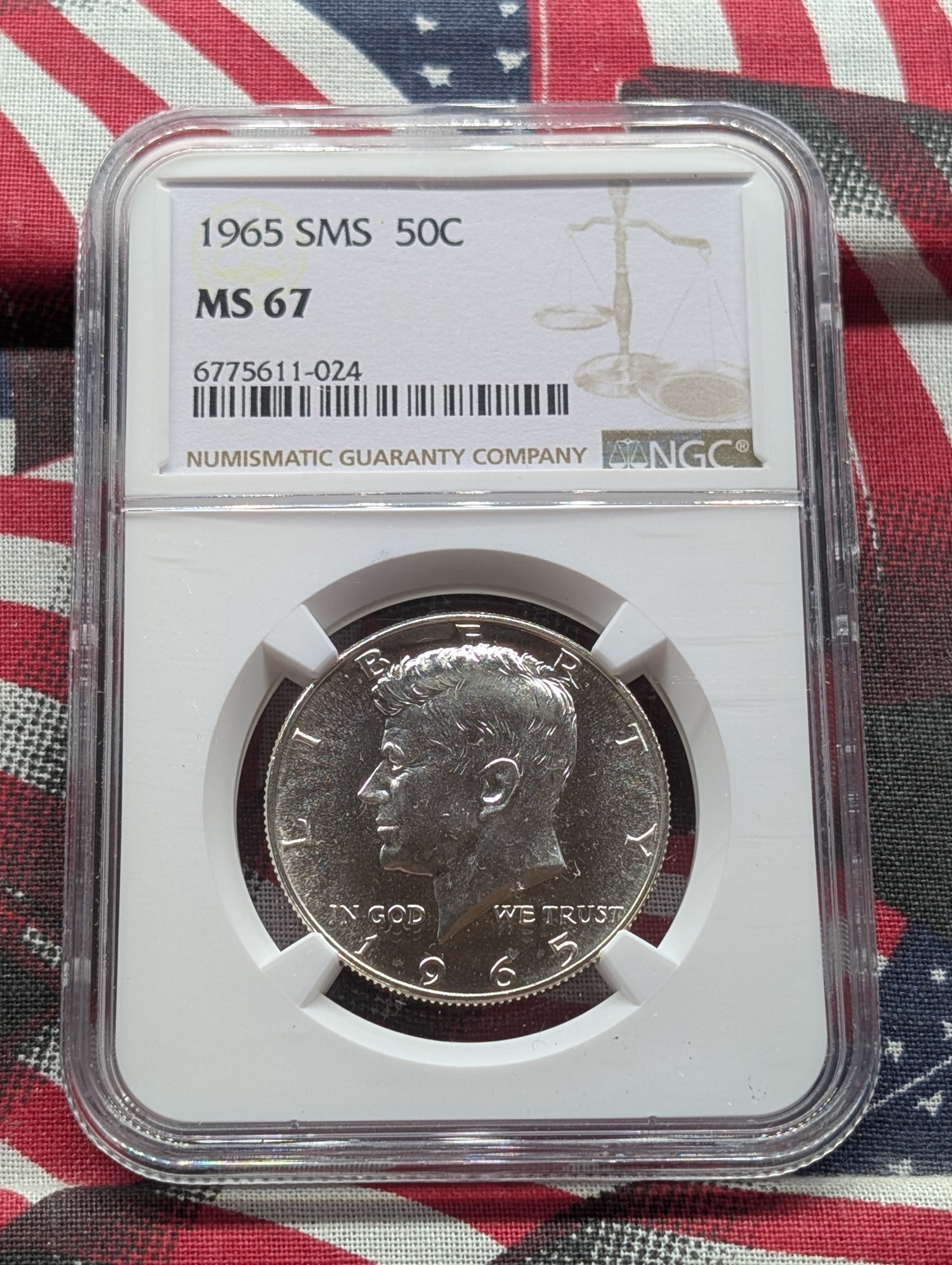 1965 SMS Kennedy 40% Silver Half Dollar NGC MS 67