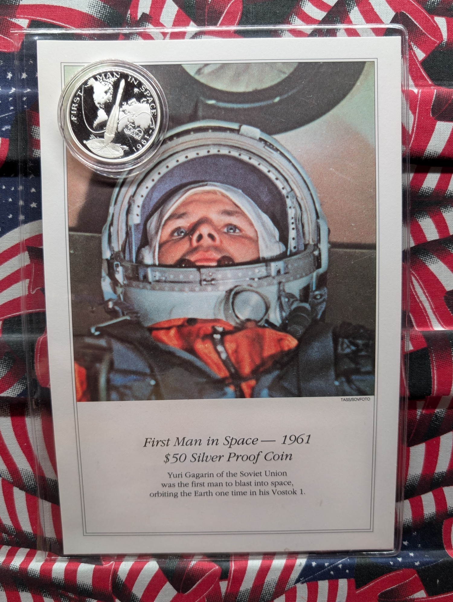 1989 First Man In Space $50 Silver Proof Commemorative Coin, One Troy Ounce .999 Silver