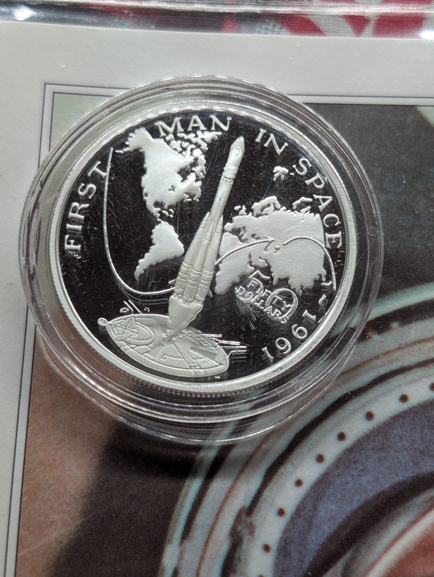 1989 First Man In Space $50 Silver Proof Commemorative Coin, One Troy Ounce .999 Silver