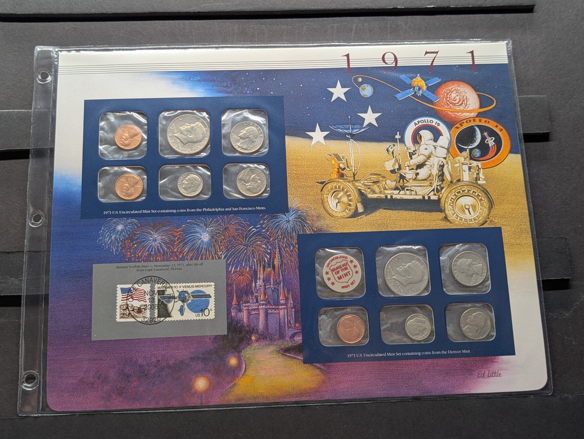 1971 P&D U.S. Uncirculated Mint Sets With Stamps - Includes "S" Mint Mark Cent