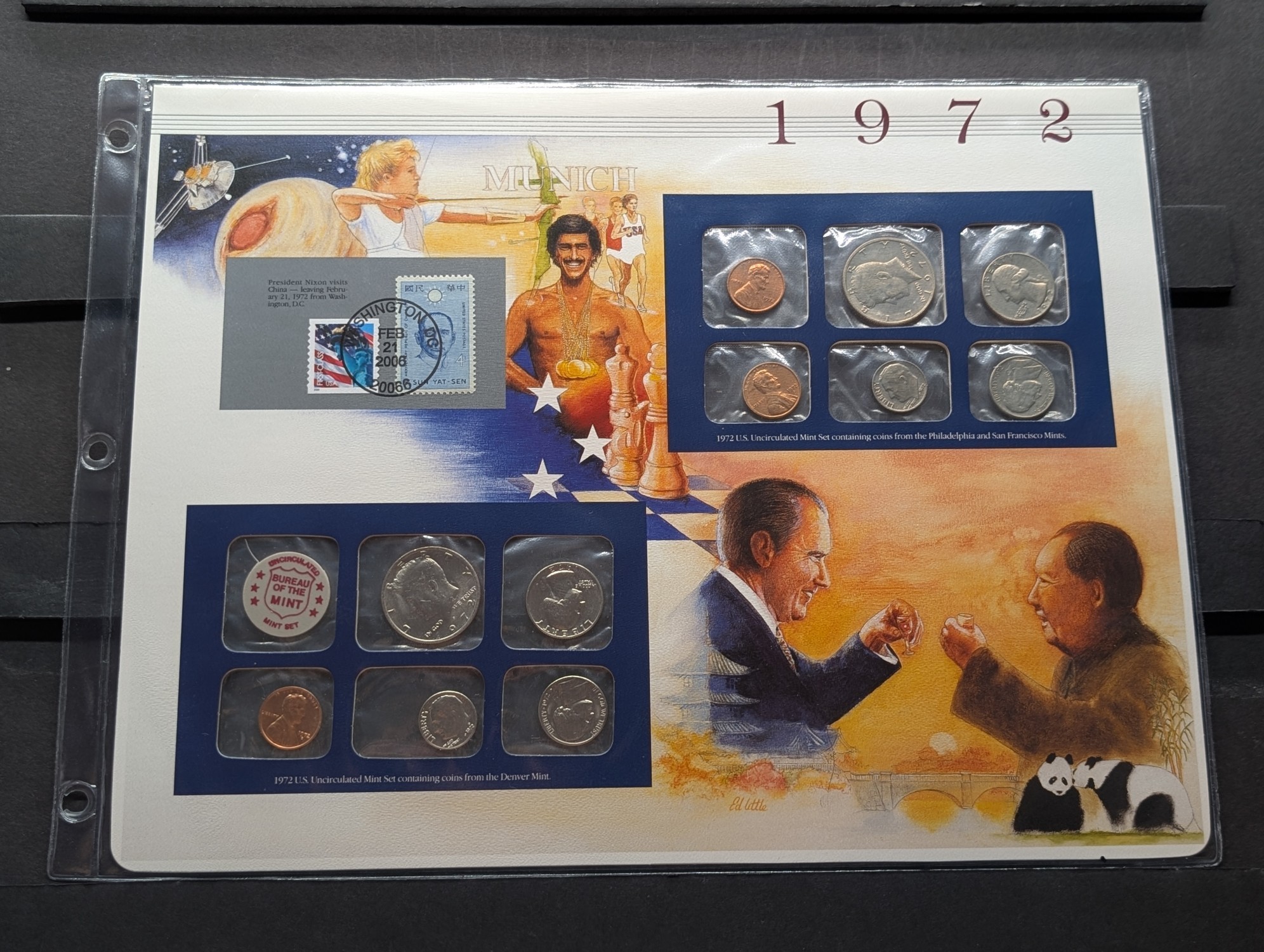 1972 P&D U.S. Uncirculated Mint Sets With Stamps - Includes "S" Mint Mark Cent