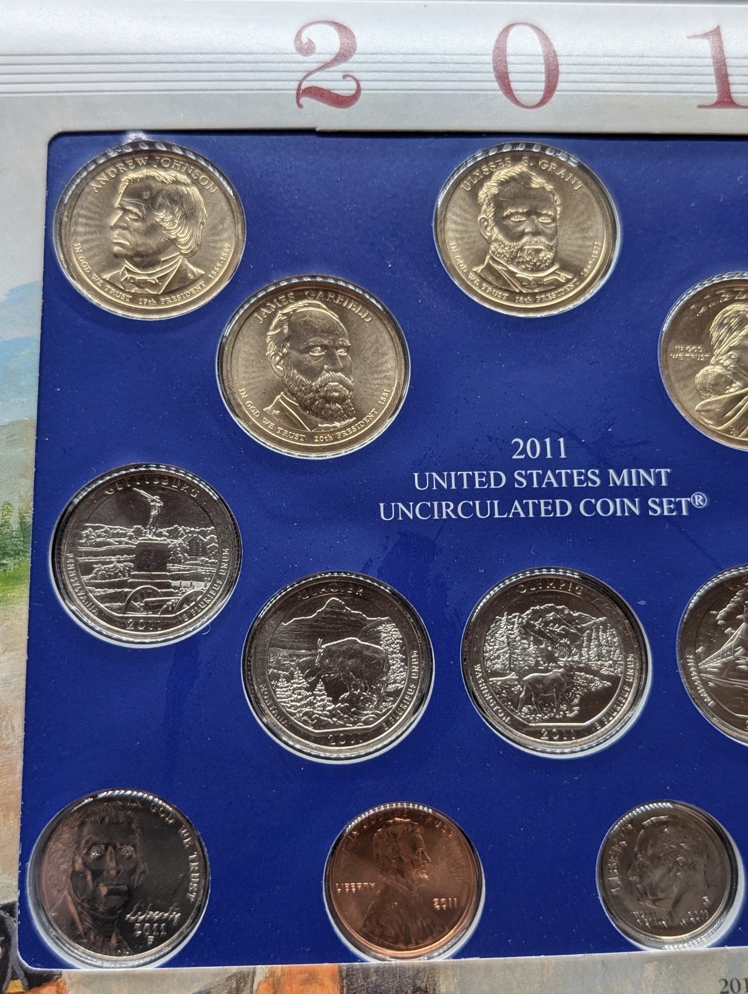 2011-P Only U.S. Mint Uncirculated Coin Set Including ATB Quarters, (4) Presidential Dollars, One Sacagawea Dollar and Stamps