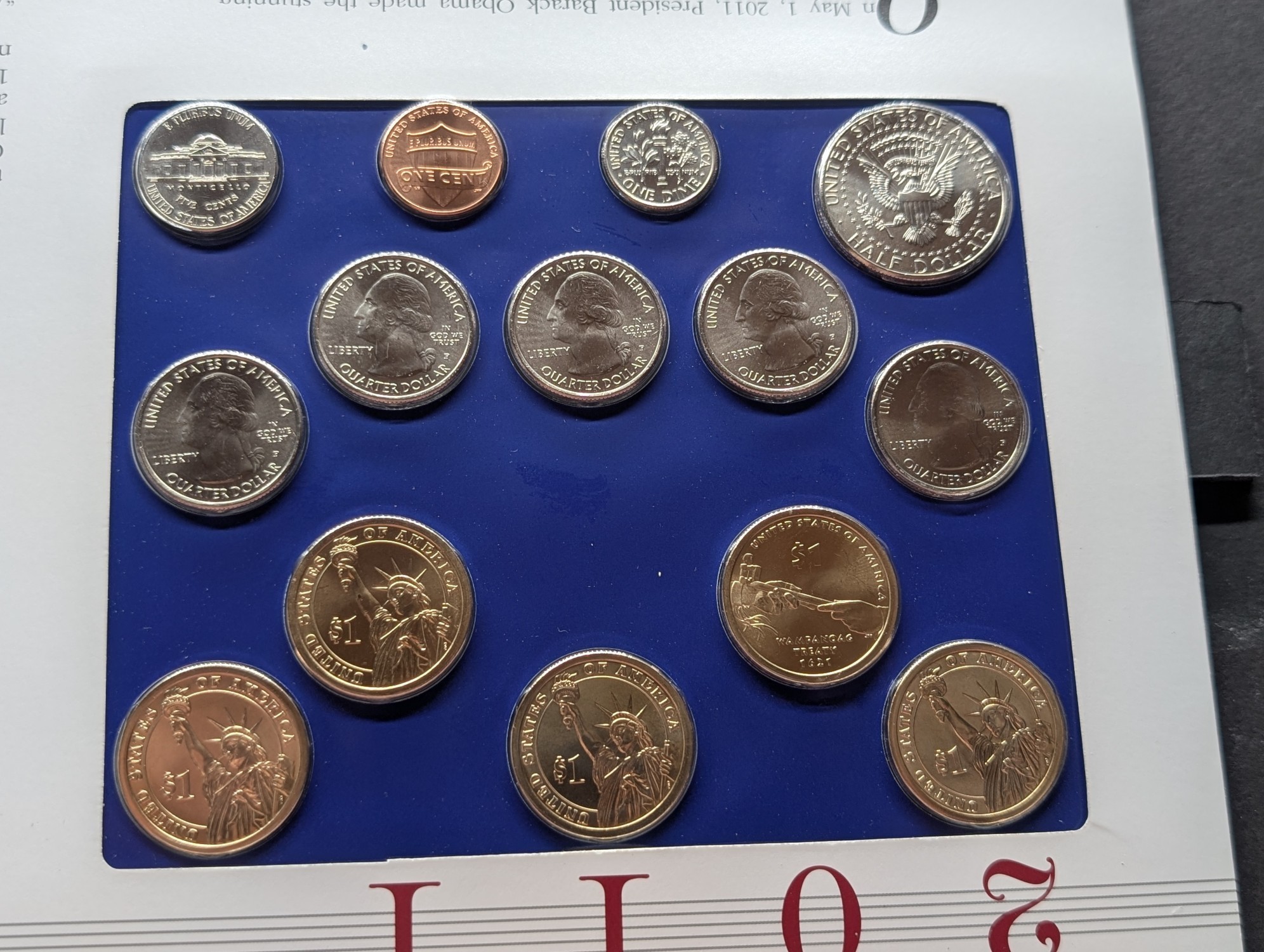 2011-P Only U.S. Mint Uncirculated Coin Set Including ATB Quarters, (4) Presidential Dollars, One Sacagawea Dollar and Stamps
