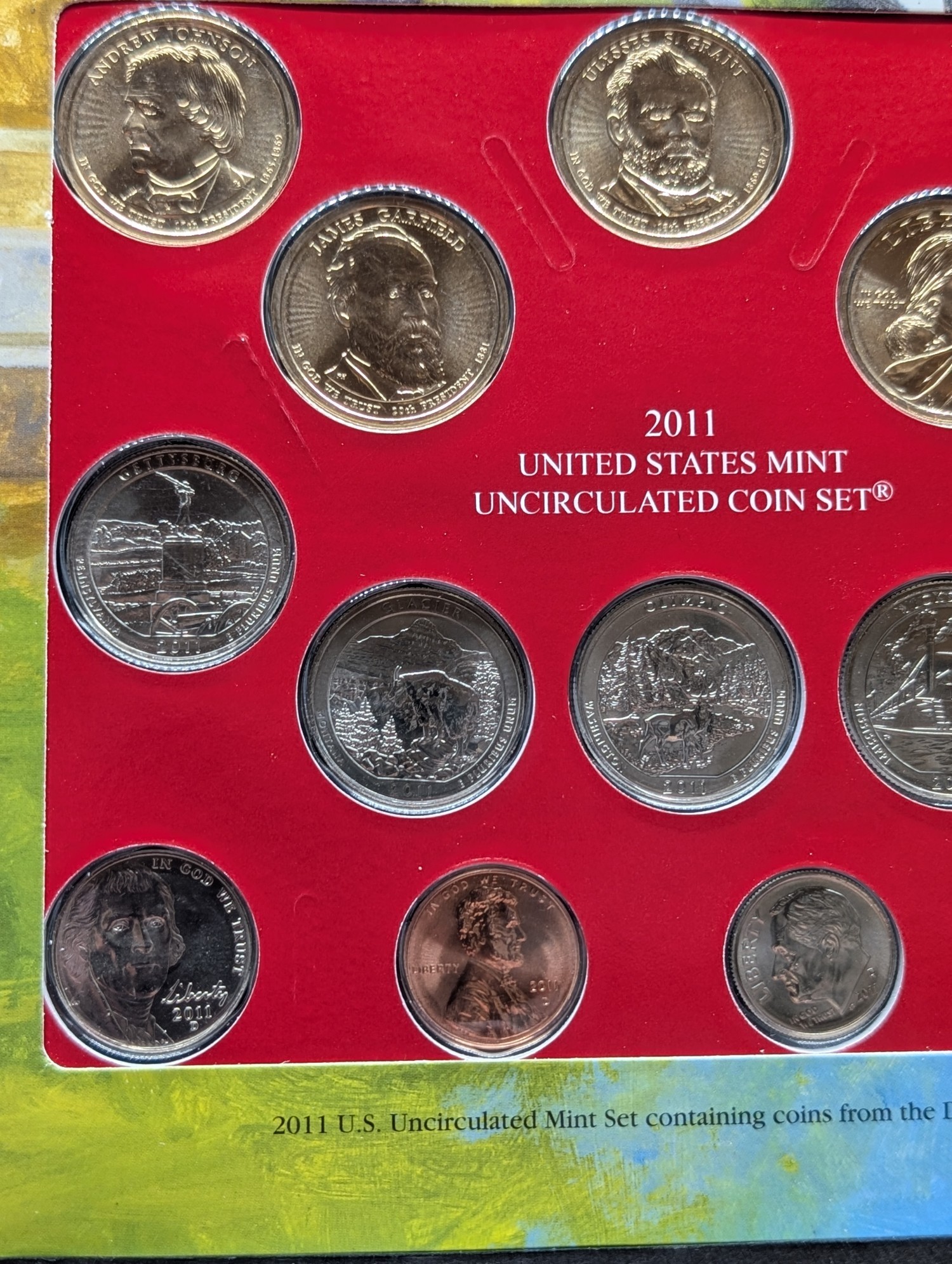 2011-D Only U.S. Mint Uncirculated Coin Set Including ATB Quarters, (4) Presidential Dollars, One Sacagawea Dollar and Stamps