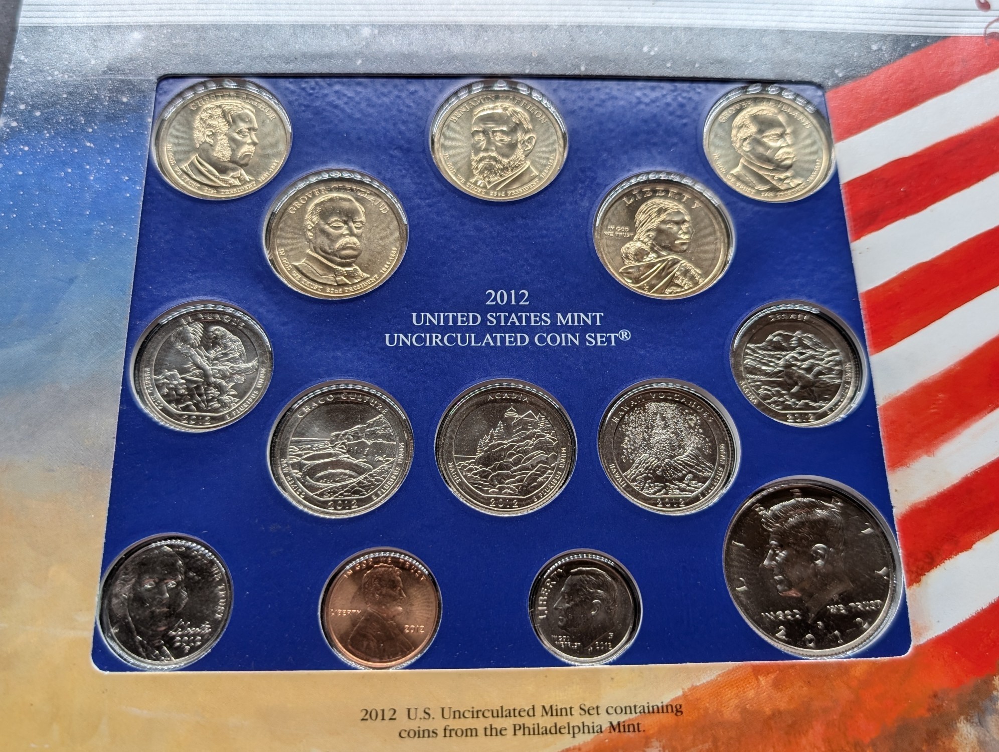 2012-P Only U.S. Mint Uncirculated Coin Set Including ATB Quarters, (4) Presidential Dollars, One Sacagawea Dollar and Stamps