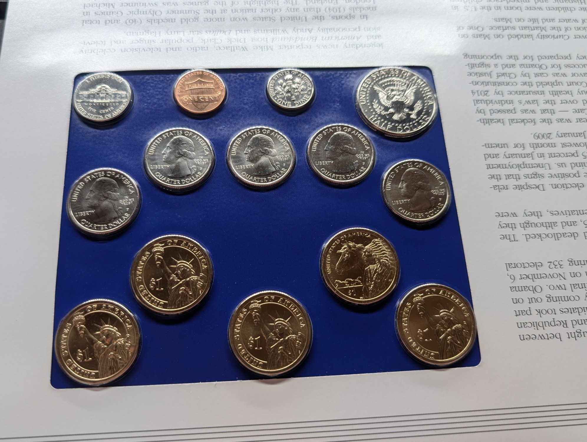 2012-P Only U.S. Mint Uncirculated Coin Set Including ATB Quarters, (4) Presidential Dollars, One Sacagawea Dollar and Stamps