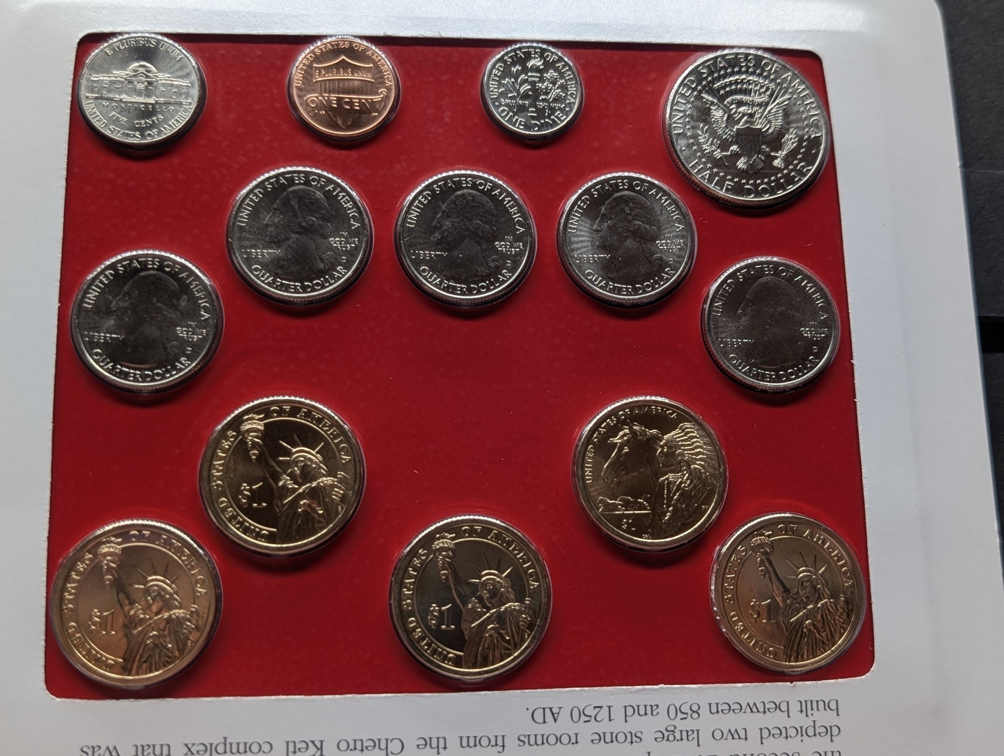 2012-D Only U.S. Mint Uncirculated Coin Set Including ATB Quarters, (4) Presidential Dollars, One Sacagawea Dollar and Stamps