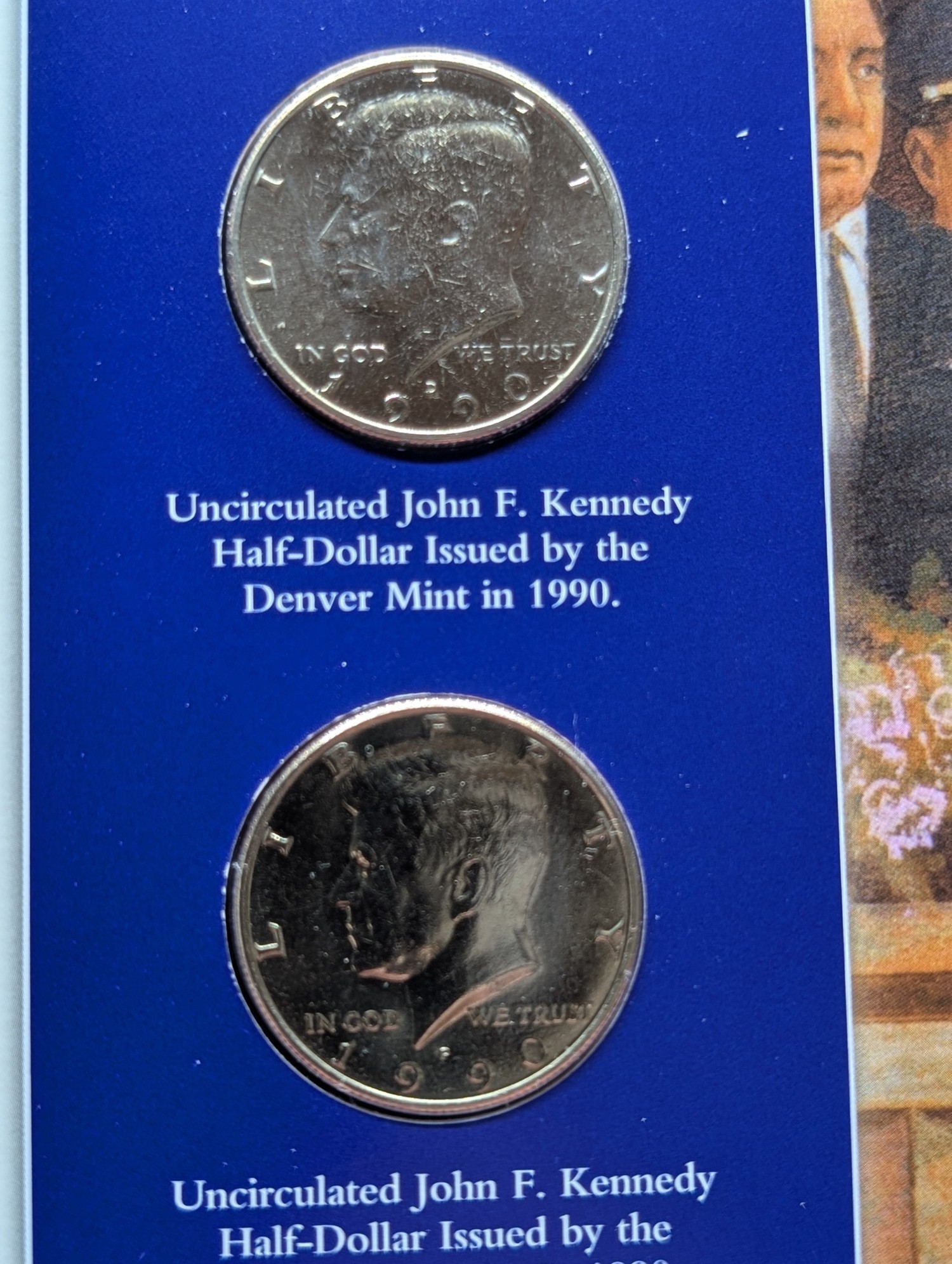 1990 P & D Kennedy Half Dollars With Stamp