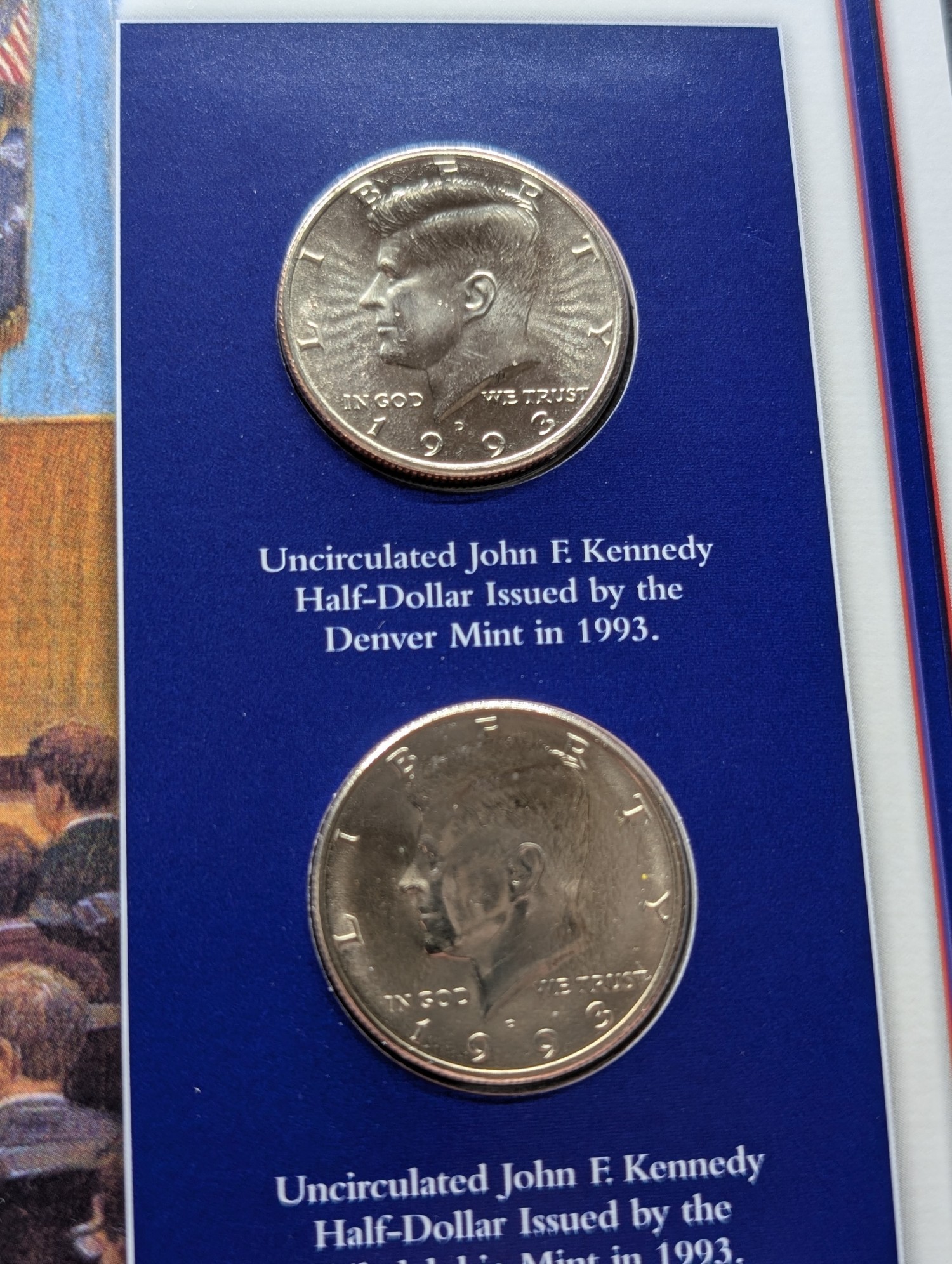1993 P & D Kennedy Half Dollars With Stamp