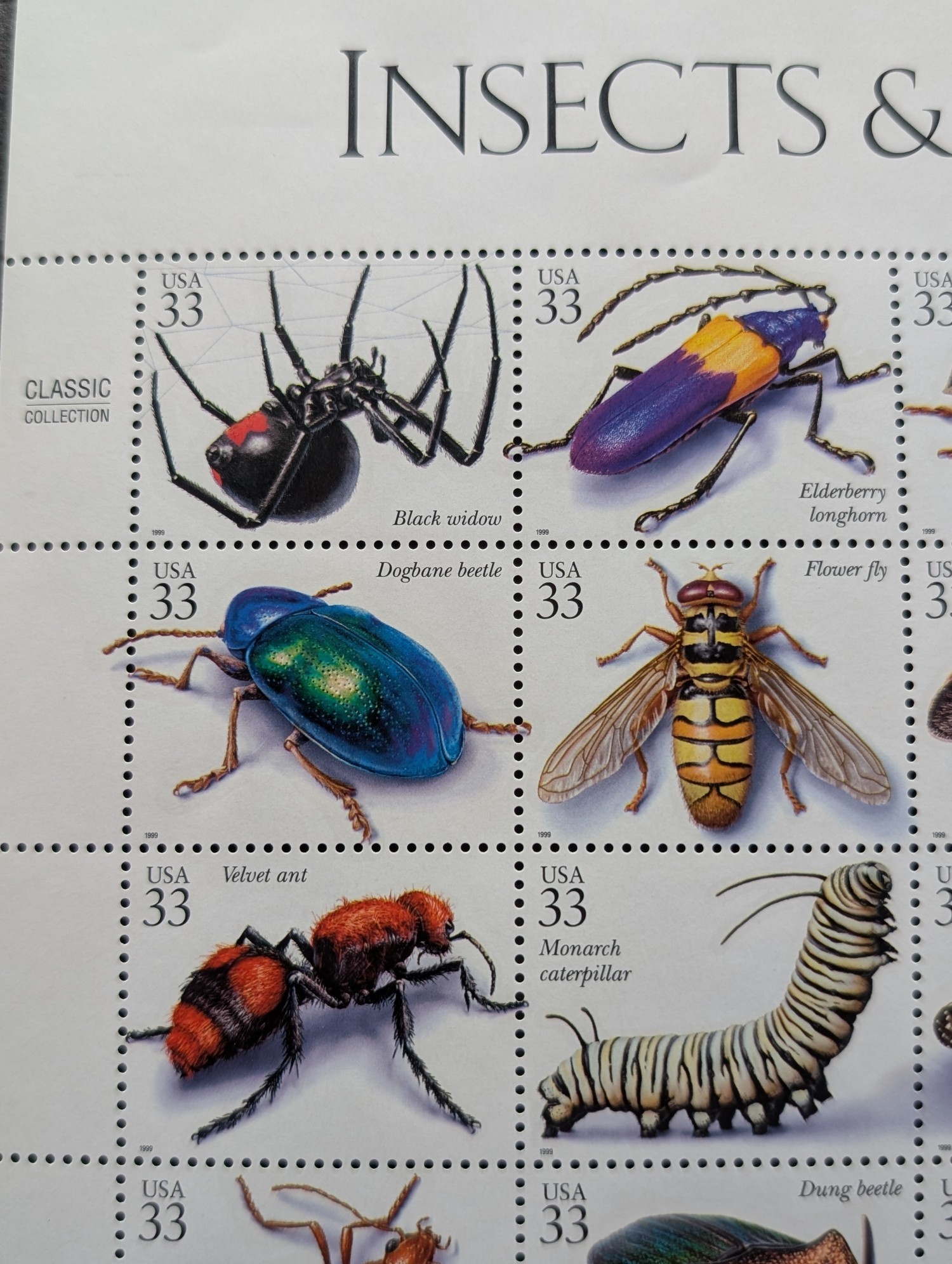 1999 Insects & Spiders Stamp Sheet, Scott # 3351, Mint, Original Gum, Never Hinged