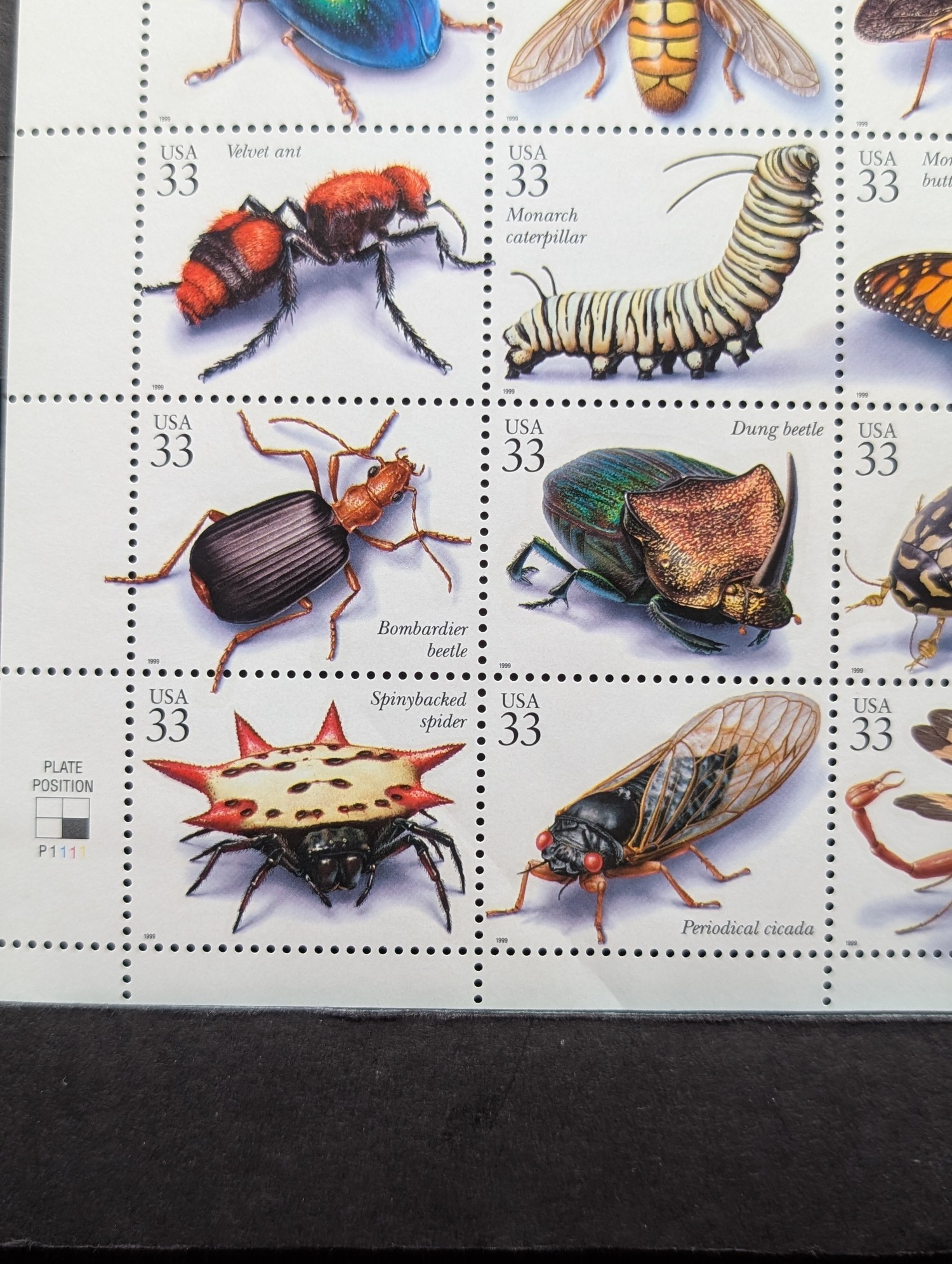 1999 Insects & Spiders Stamp Sheet, Scott # 3351, Mint, Original Gum, Never Hinged