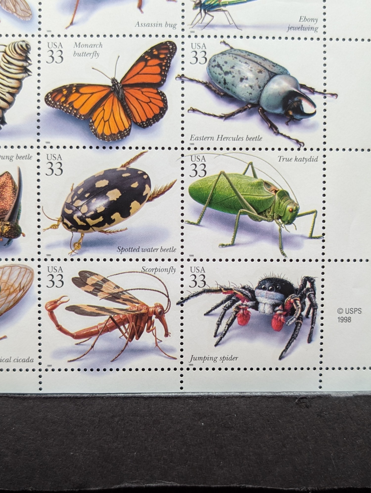 1999 Insects & Spiders Stamp Sheet, Scott # 3351, Mint, Original Gum, Never Hinged
