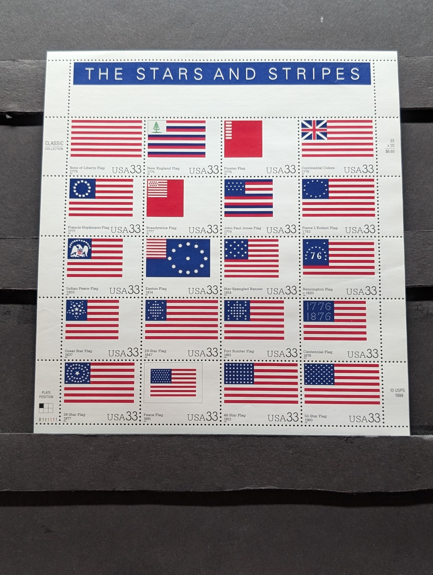 2000 The Stars & Stripes Stamp Sheet, Scott # 3403, Mint, Original Gum, Never Hinged