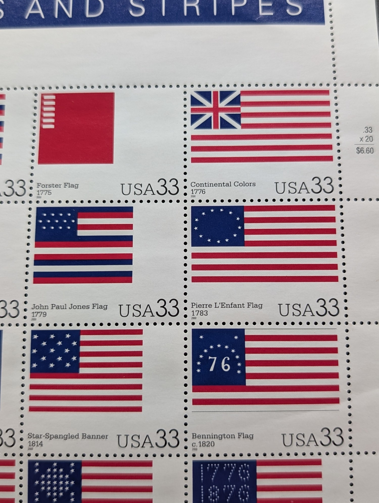 2000 The Stars & Stripes Stamp Sheet, Scott # 3403, Mint, Original Gum, Never Hinged