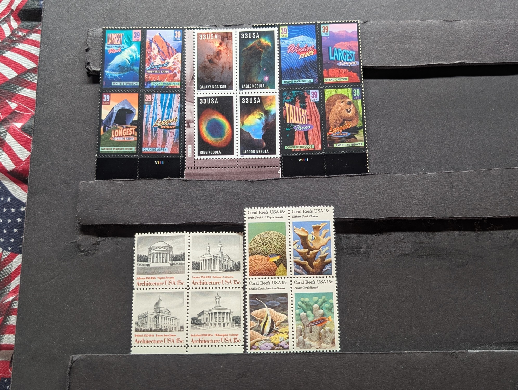 Five Assorted Four Block Stamps, All Mint, Original Gum, Never Hinged