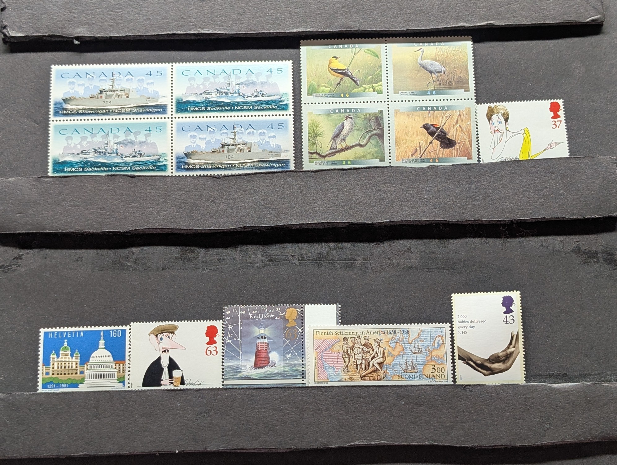 Fourteen Assorted Canada Stamps, All Mint, Original Gum, Never Hinged