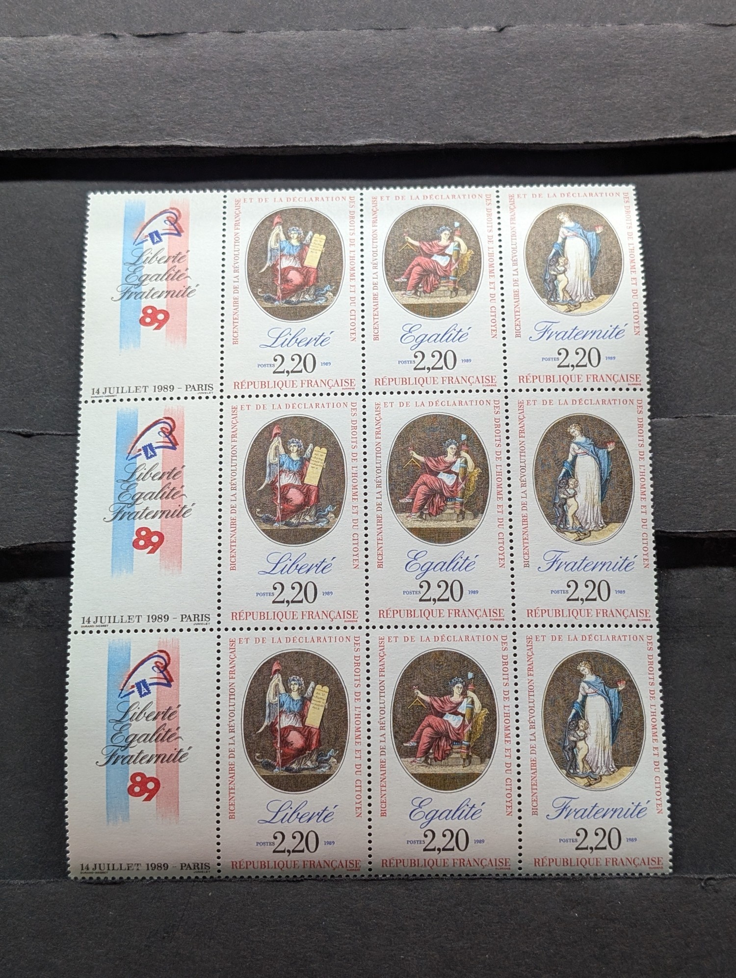 1989 French Plate Block Of Stamps, Mint, Original Gum, Never Hinged