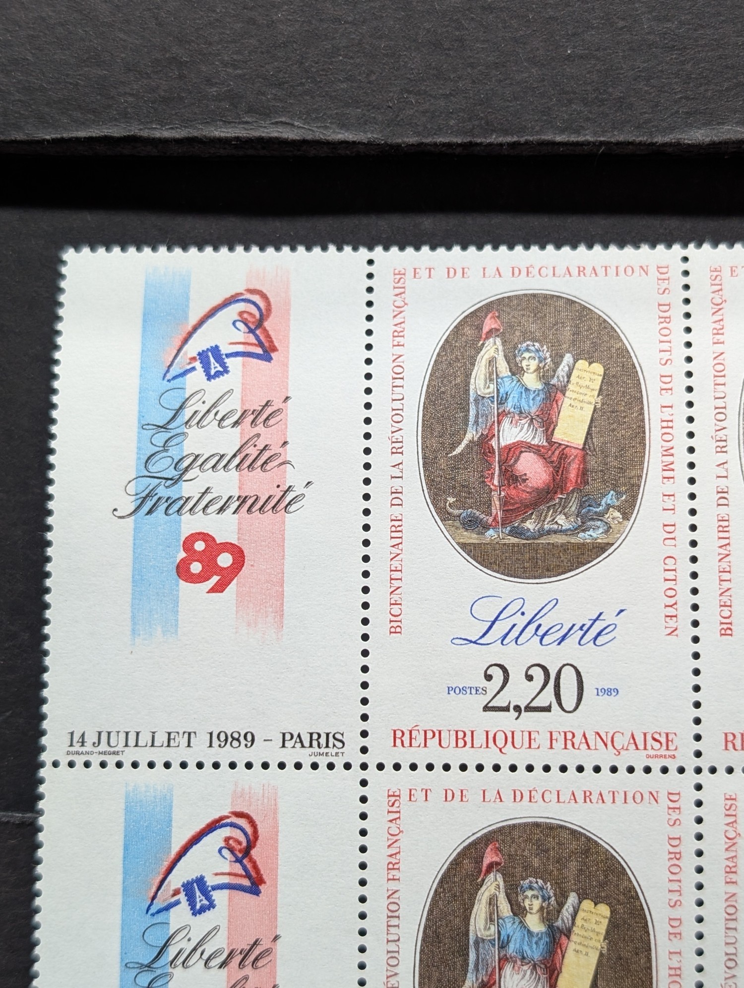 1989 French Plate Block Of Stamps, Mint, Original Gum, Never Hinged