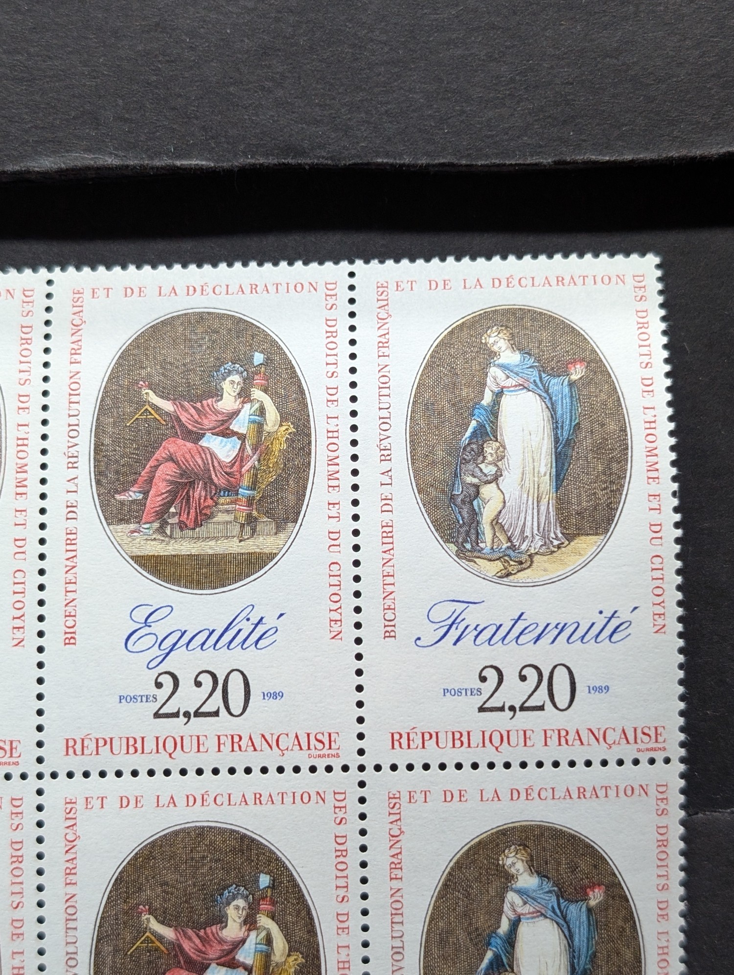 1989 French Plate Block Of Stamps, Mint, Original Gum, Never Hinged