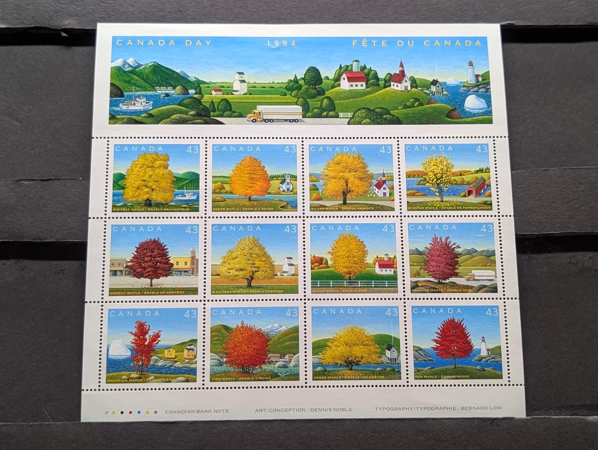 1994 Canada Trees Mint Stamp Sheet, Mint, Original Gum, Never Hinged
