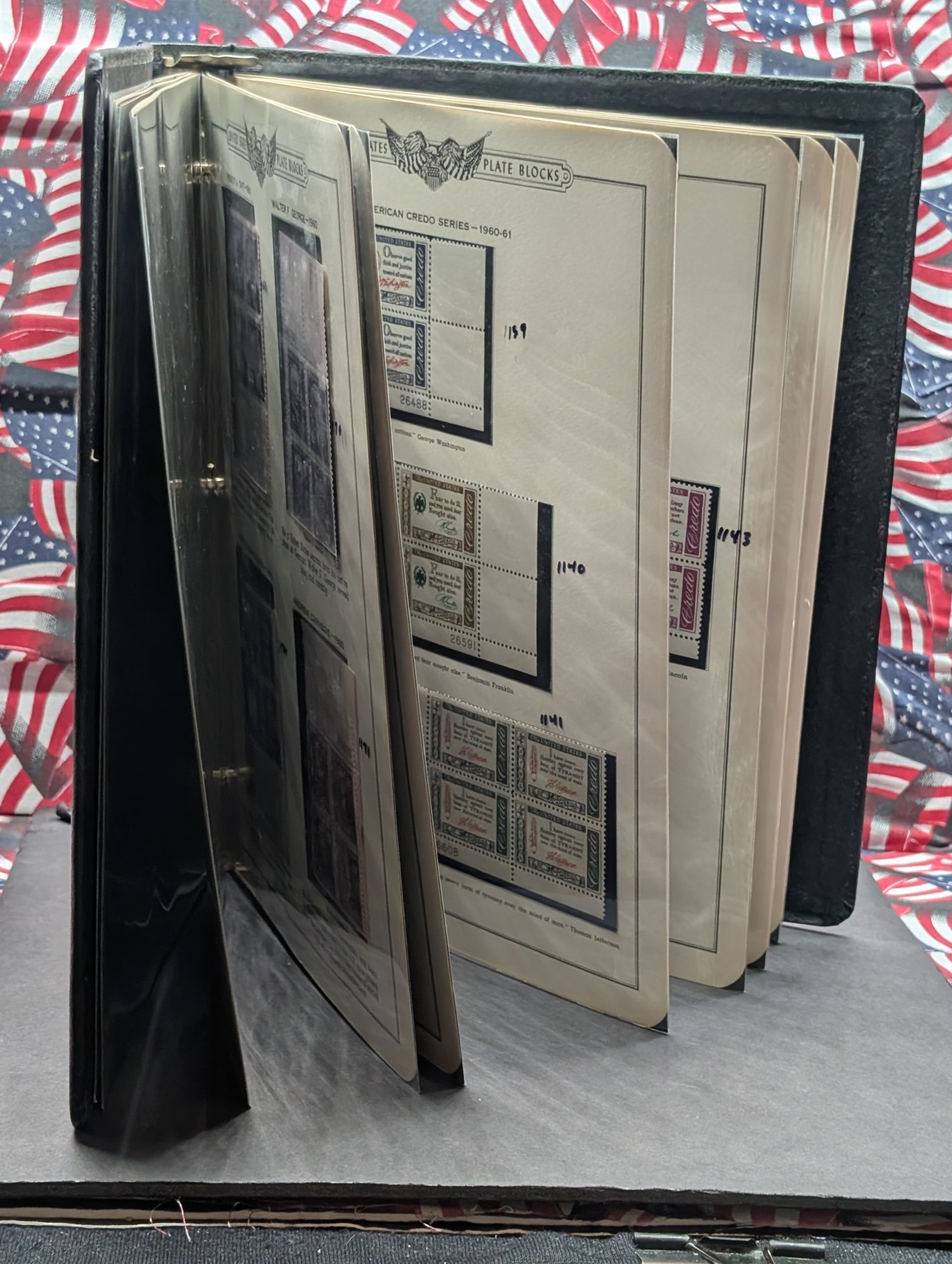 Binder With 35 Assorted Plate Block Stamps, All Mint, Original Gum, Never Hinged