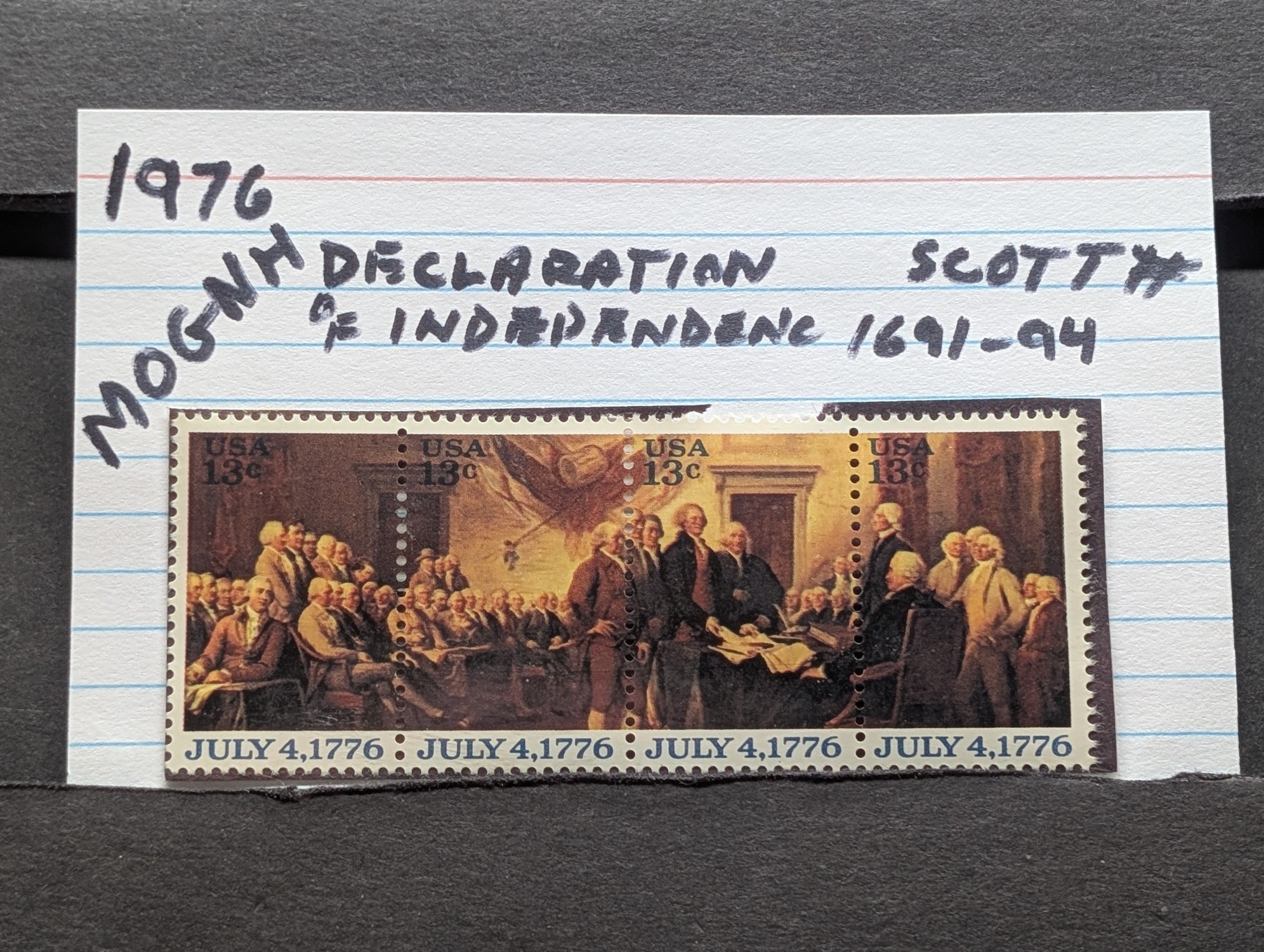 1976 Declaration of Independence 13 Cent Stamps, Scott # 1691-1694, Mint, Original Gum, Never Hinged