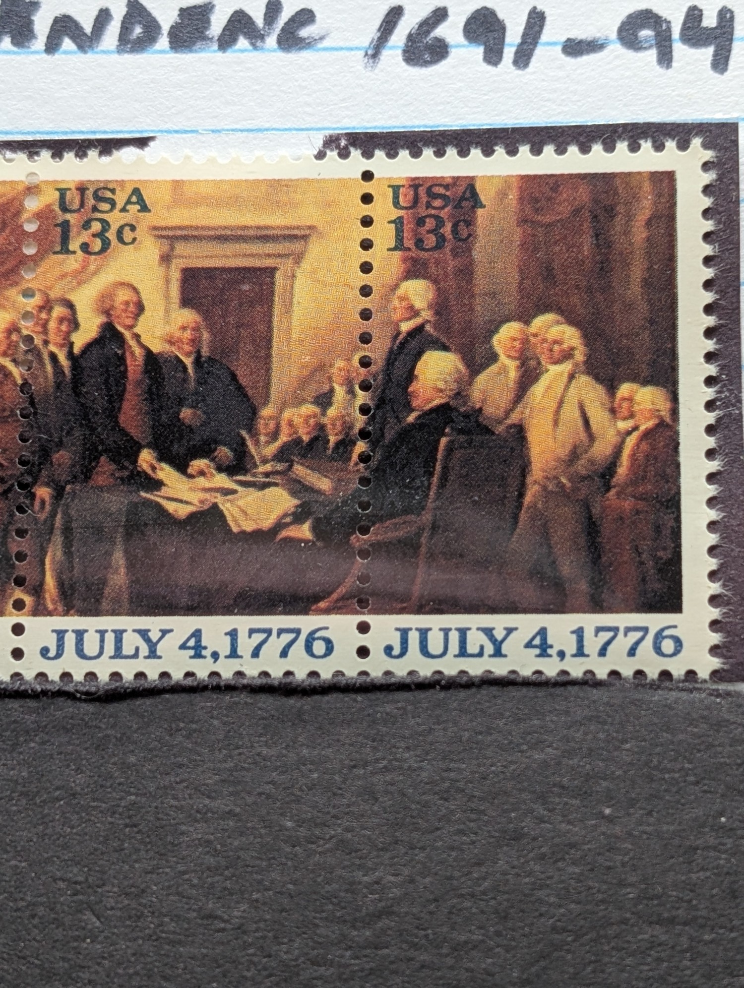 1976 Declaration of Independence 13 Cent Stamps, Scott # 1691-1694, Mint, Original Gum, Never Hinged