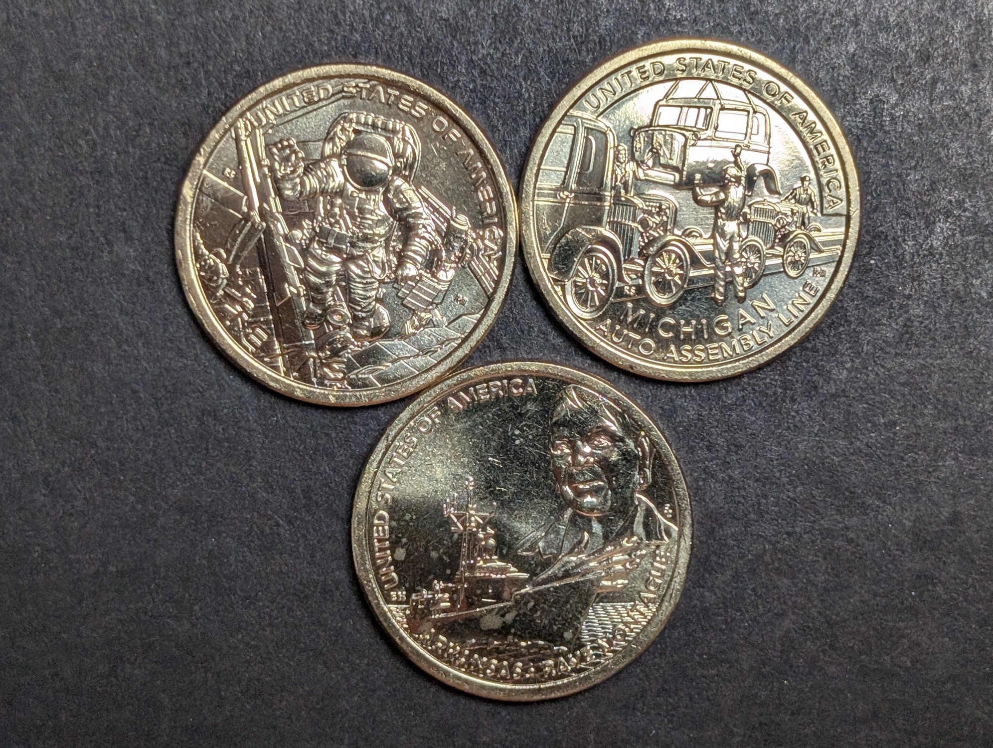 (3) 2025-D Uncirculated American Innovation Dollars, Michigan, Arkansas, & Texas