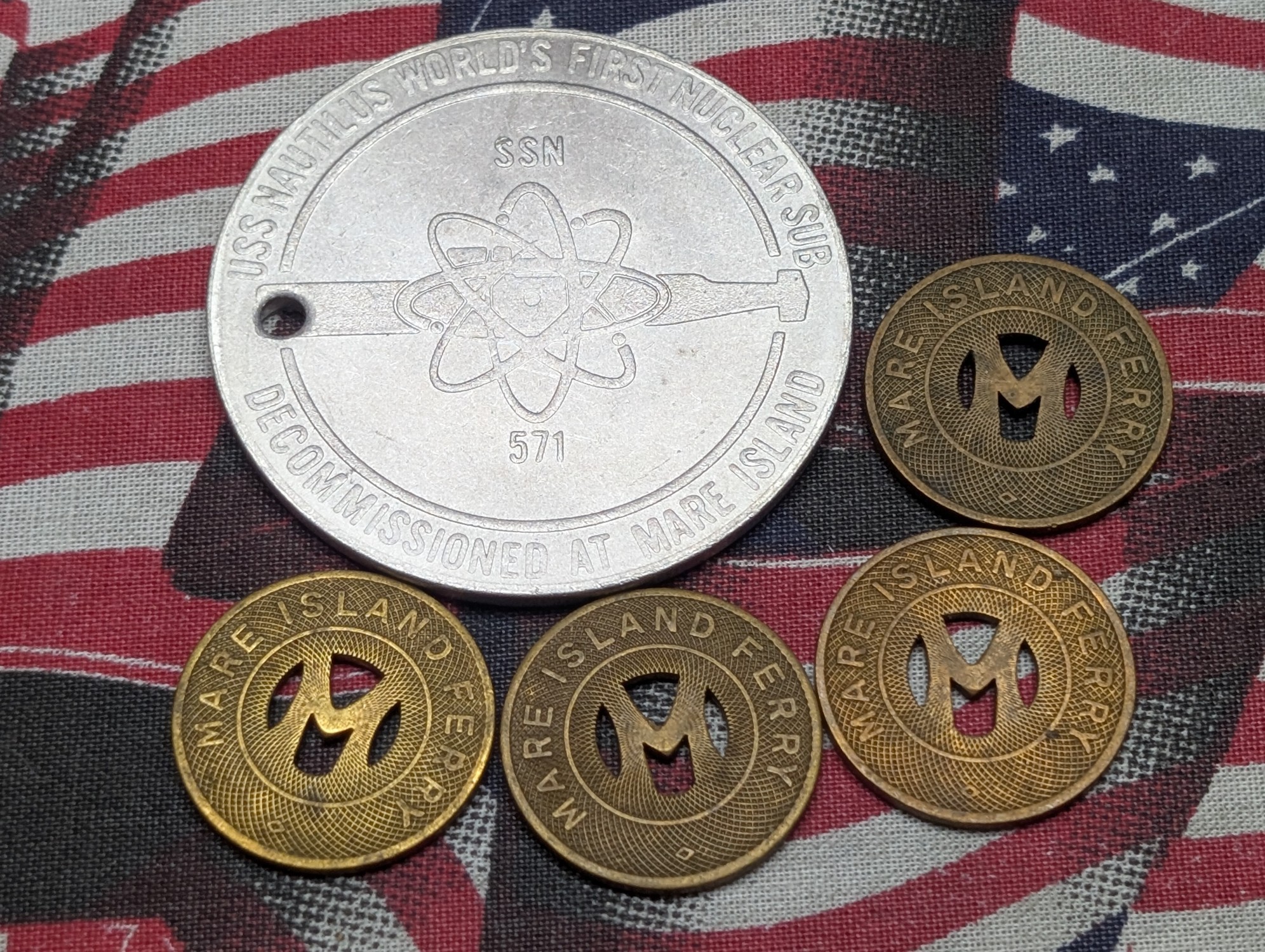 Scarce Token from Decommission of USS Nautilus and (4) Fare Tokens for Mare Island Ferry