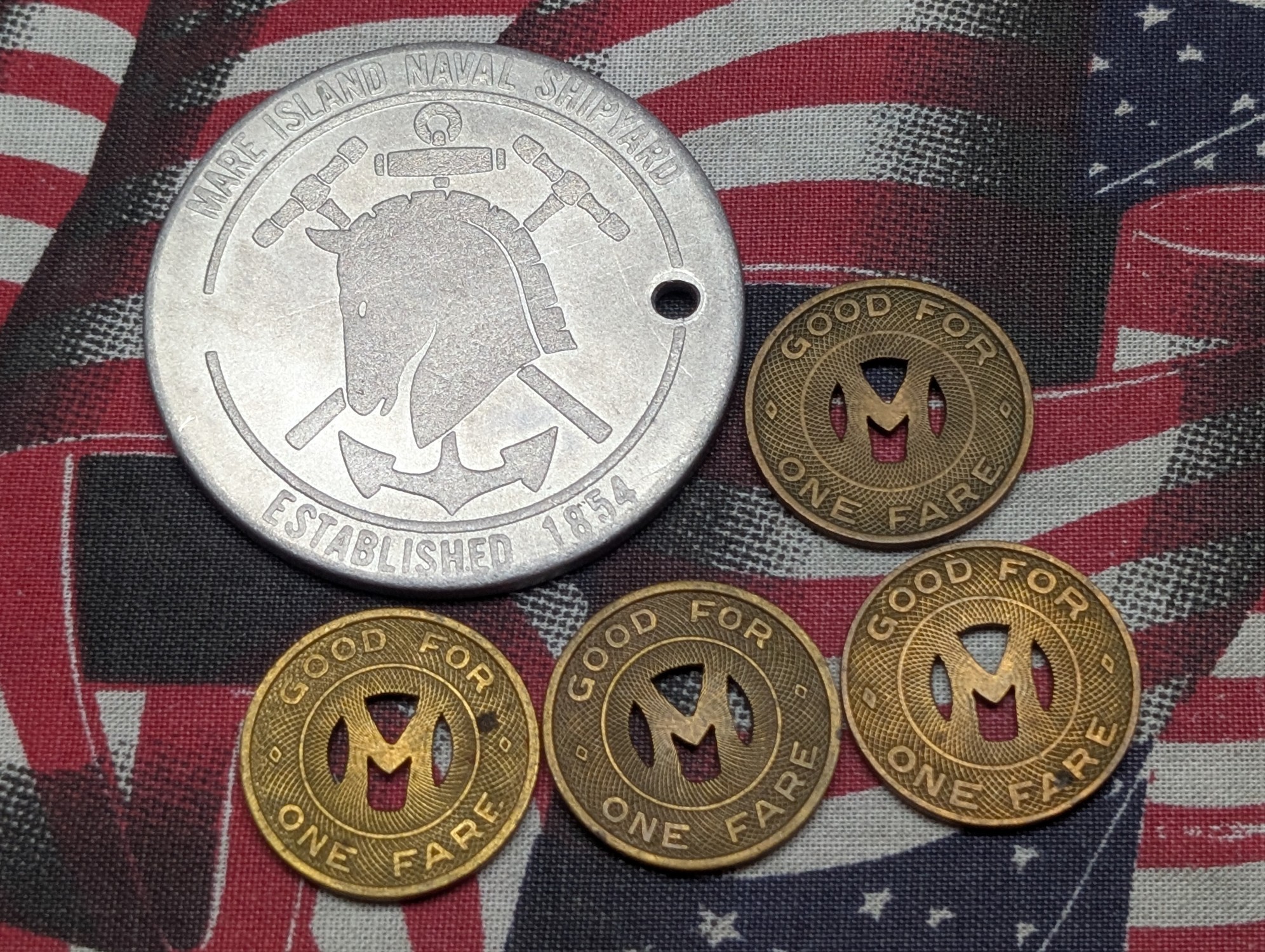 Scarce Token from Decommission of USS Nautilus and (4) Fare Tokens for Mare Island Ferry