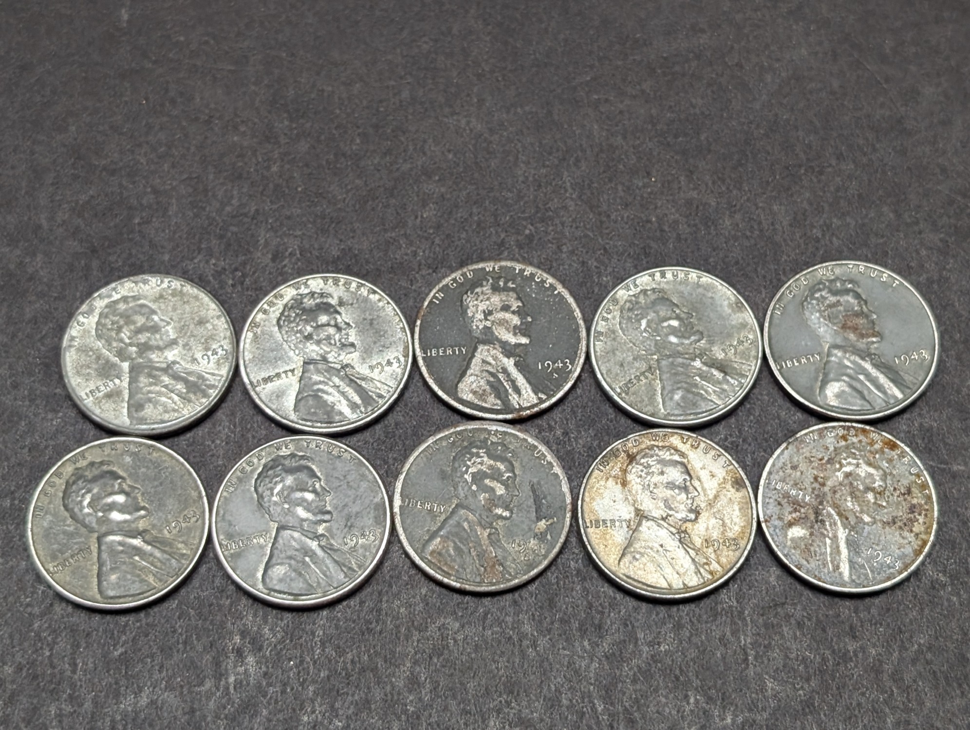 (20) 1943 Steel Lincoln Wheat Cents, Some with Mint Marks
