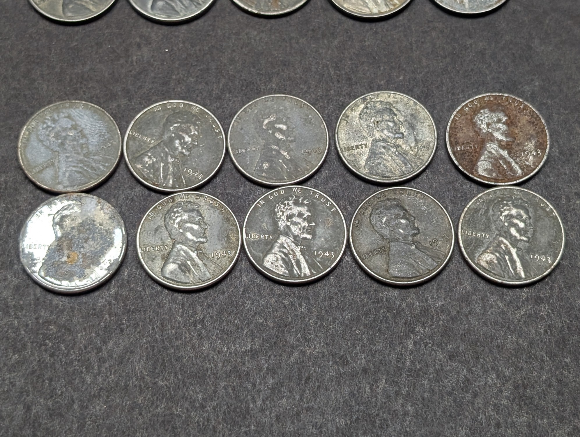 (20) 1943 Steel Lincoln Wheat Cents, Some with Mint Marks