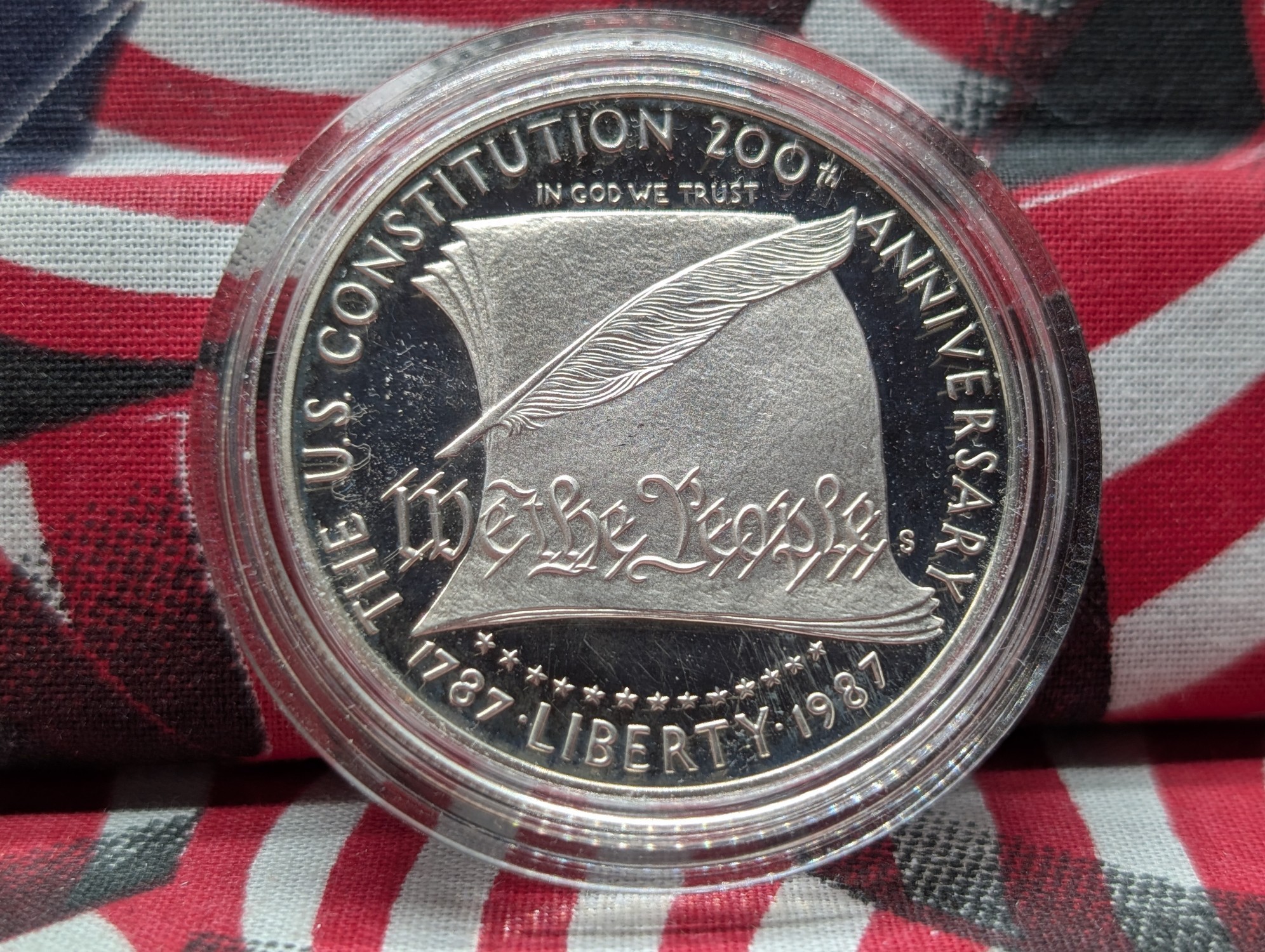 1987-S Proof United States Constitution 90% Silver Commemorative Dollar, 26.73g
