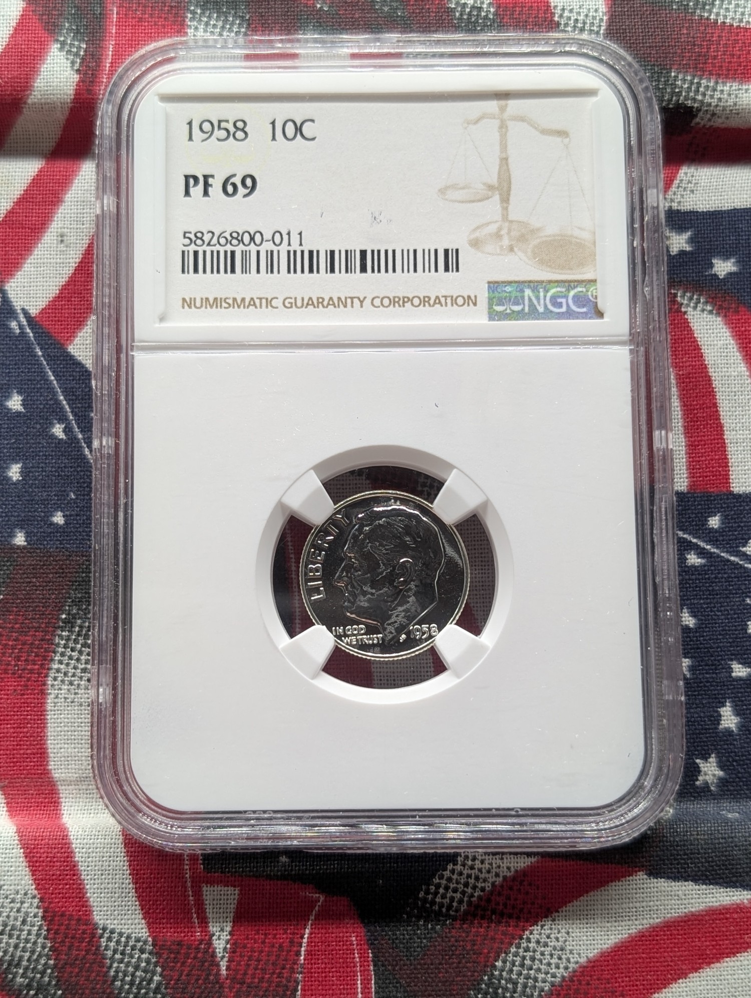 1958 Roosevelt 90% Silver Dime NGC PF 69