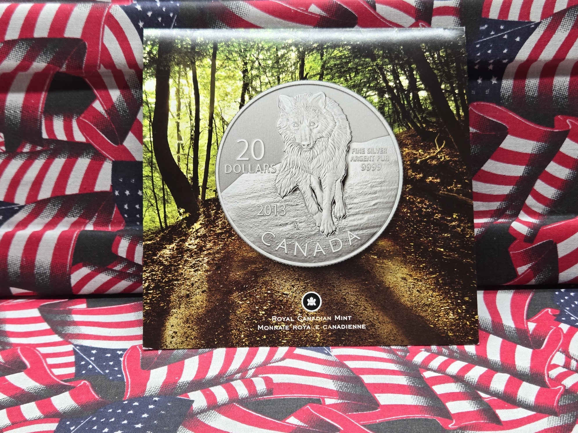 2013 Canada Royal Canadian Mint $20 .9999 Silver Wolf Coin - 7.96 Grams